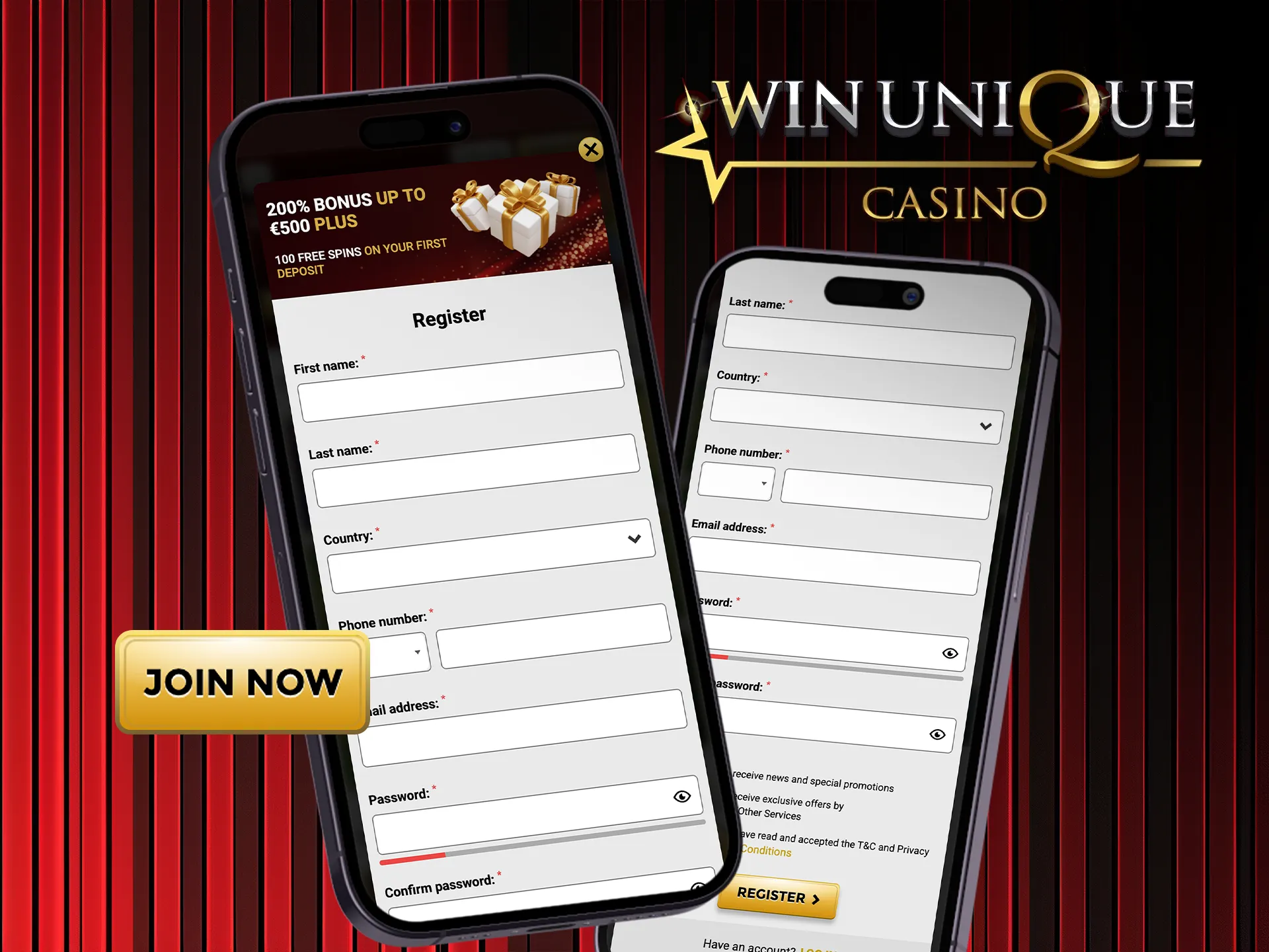 Sign up through the mobile app and play instantly on Win Unique Casino.