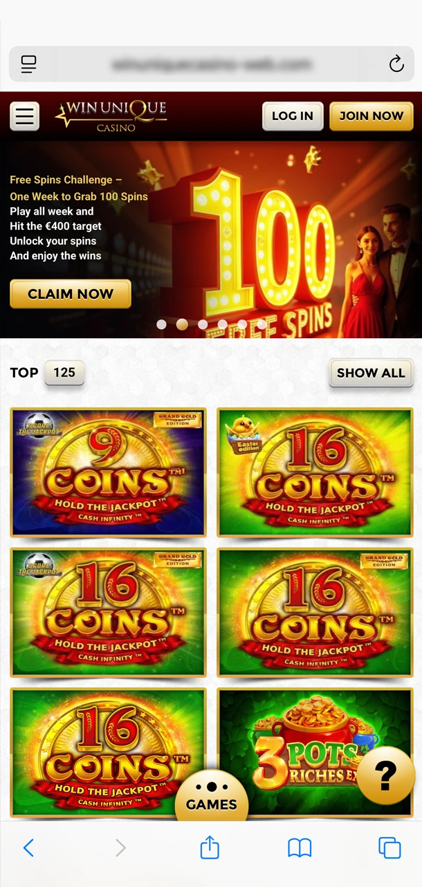 Open the official Win Unique Casino website on your iPhone to begin installation.