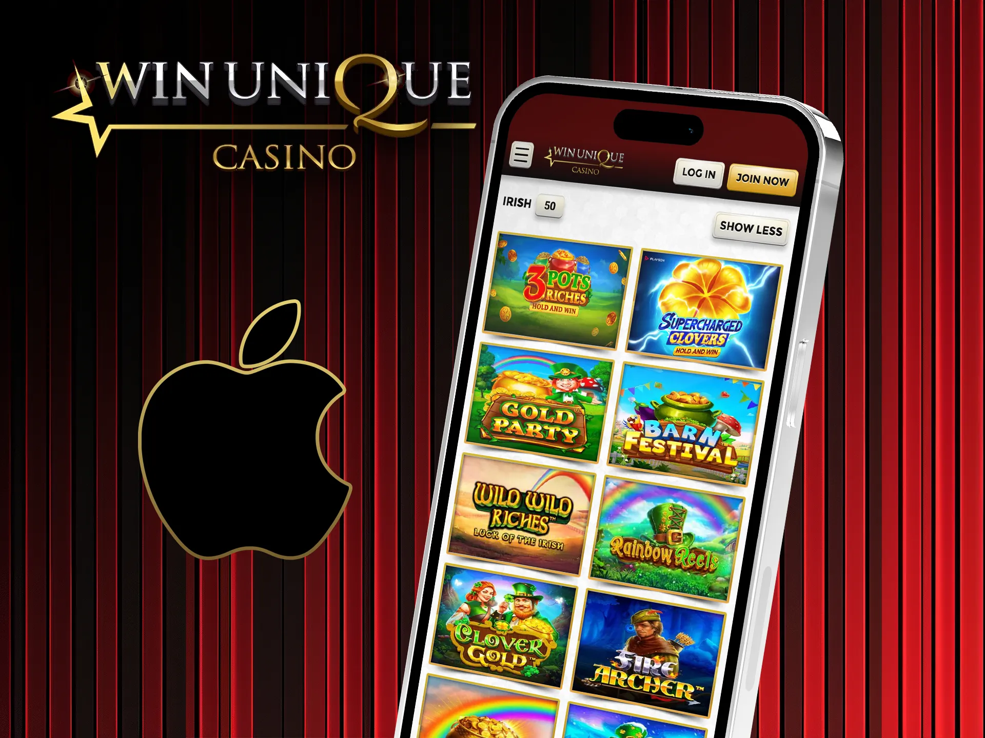 Play on supported iOS devices with the Win Unique Casino app.