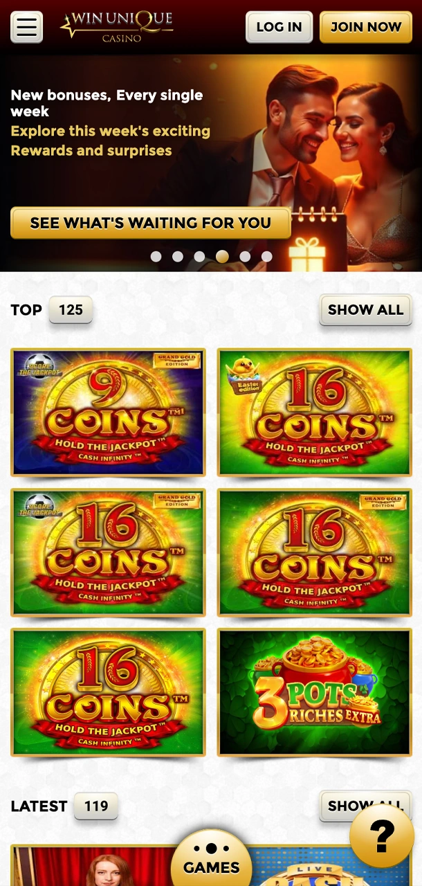 Open Win Unique Casino in the app and start playing instantly.