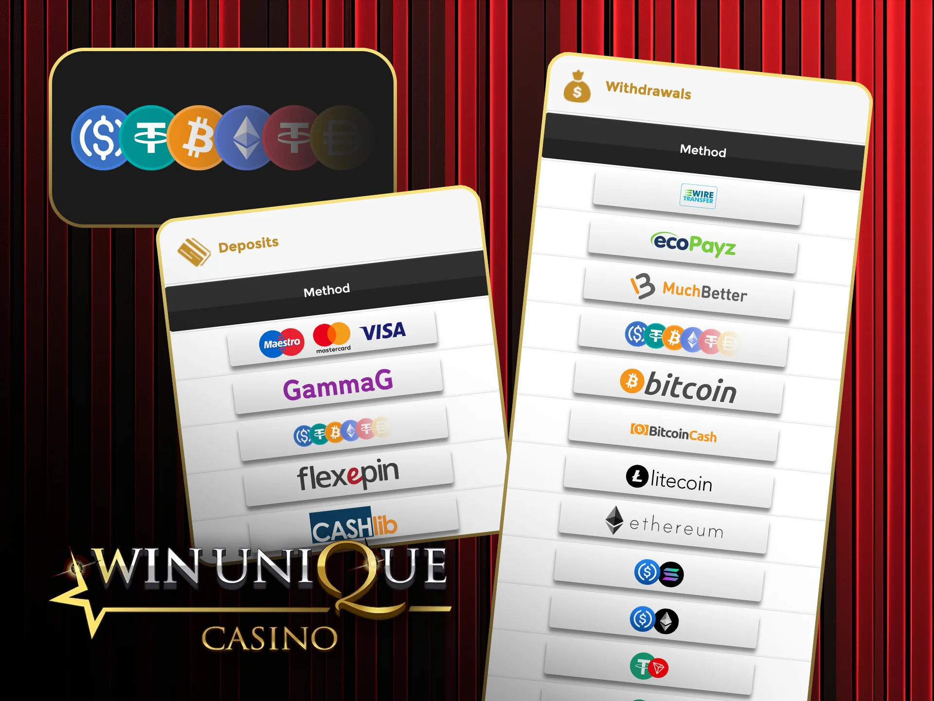 Use Bitcoin or other cryptocurrencies on Win Unique Casino now.