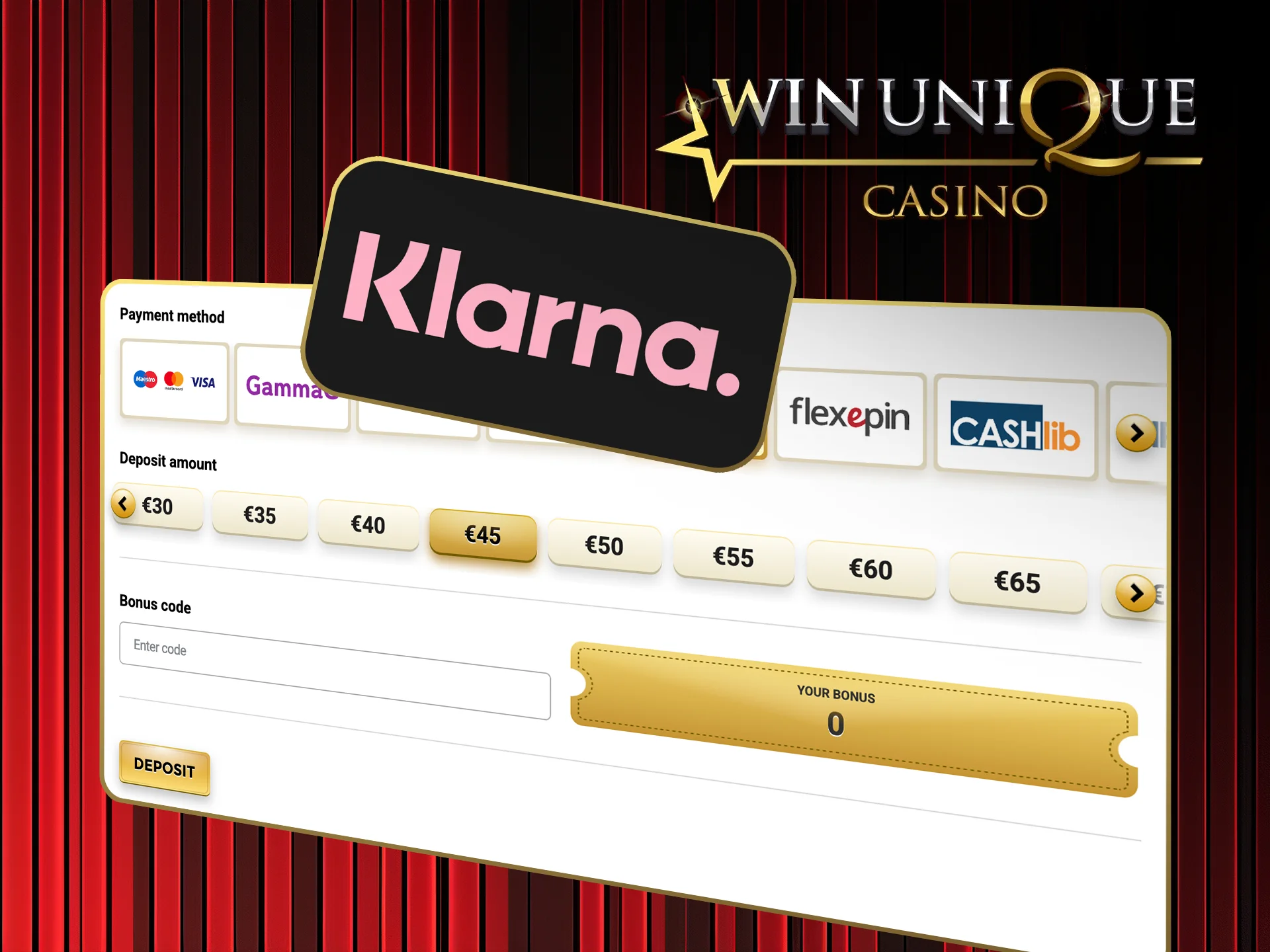 Play today using Klarna as your payment method on Win Unique Casino.