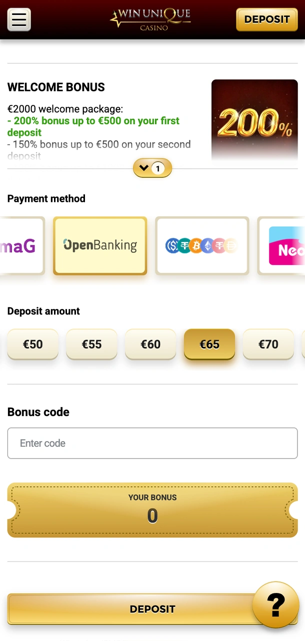 Make your first deposit at Win Unique Casino and receive a bonus.
