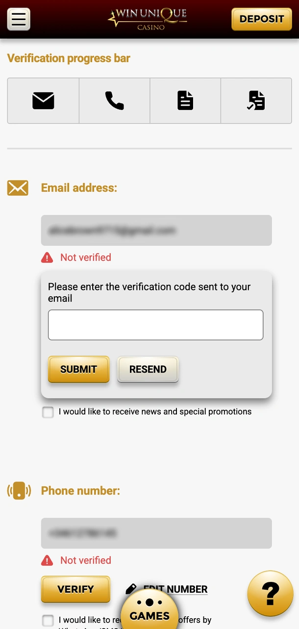 Verify your account at Win Unique Casino and play without restrictions.