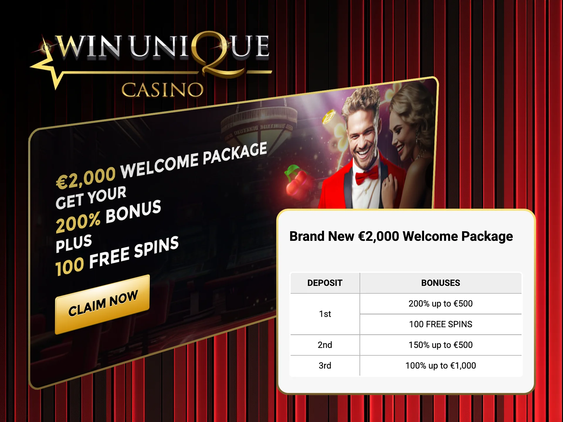 Start your journey with a big bonus at Win Unique Casino.