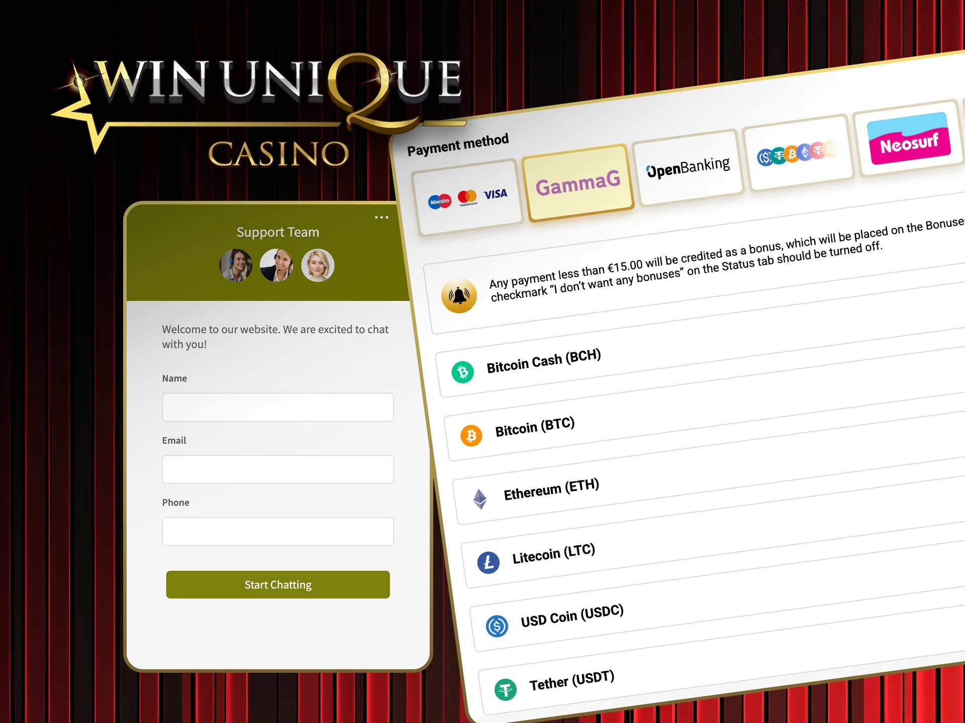 Get expert help with deposits at Win Unique Casino.