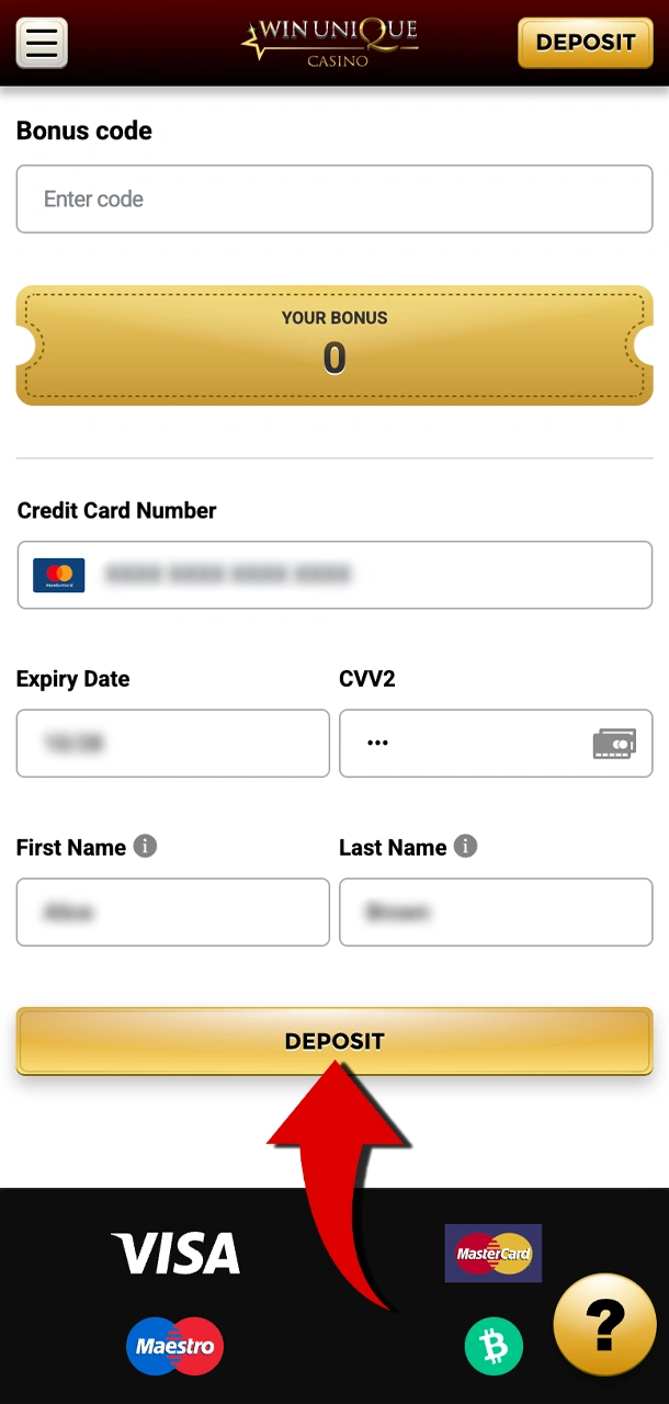 Confirm the payment and start playing with your deposit on Win Unique Casino.