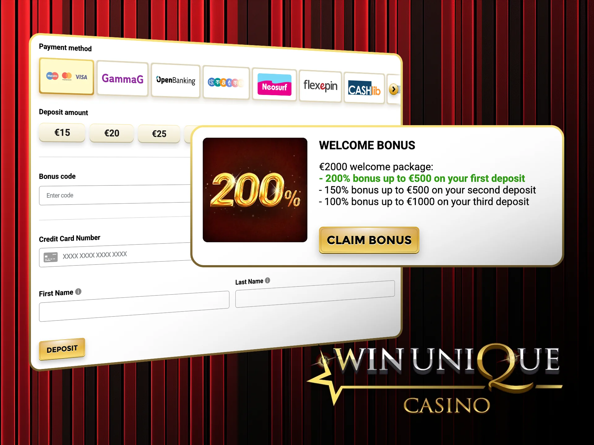 Deposit now and get a generous bonus on your first deposit at Win Unique Casino.
