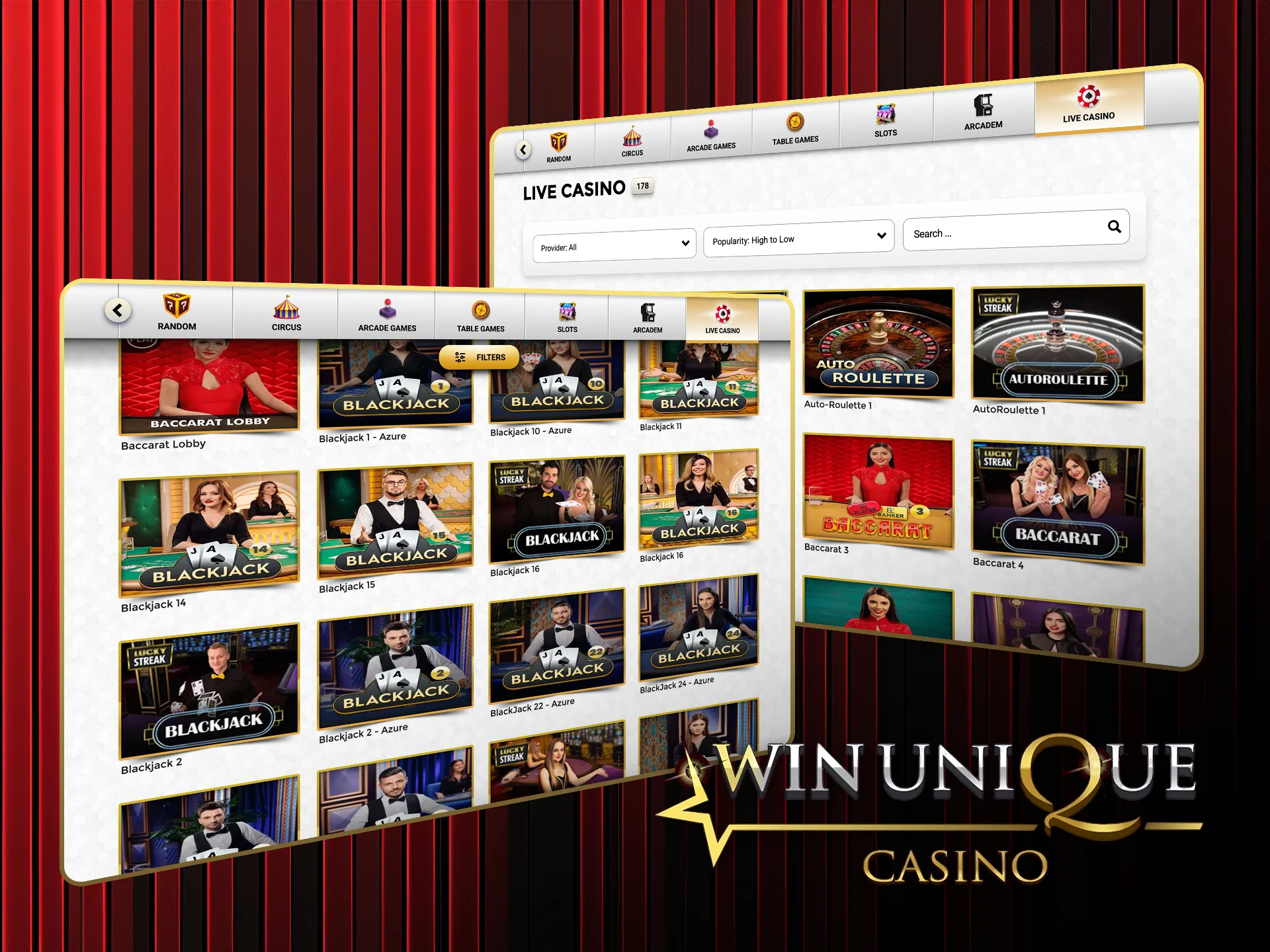 Dive into the best live casino games at Win Unique Casino and play with real dealers.
