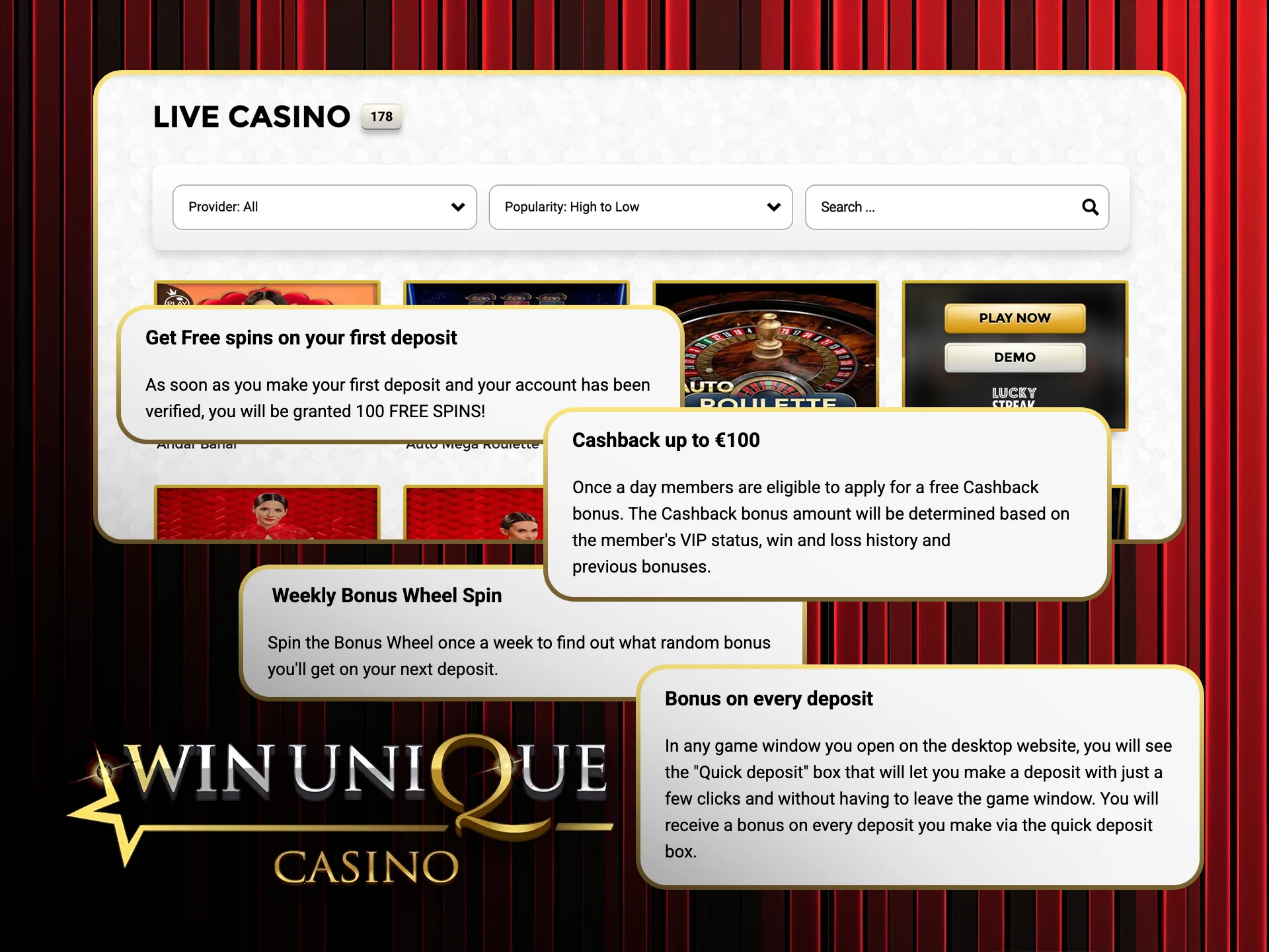 Claim live casino bonuses and boost your play at Win Unique Casino.