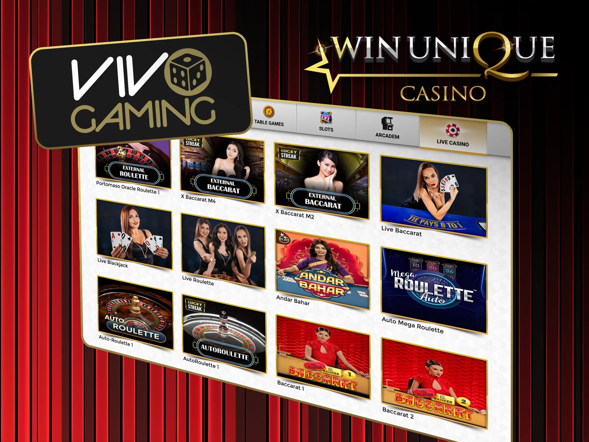 Play exciting live casino games from Vivo Gaming at Win Unique Casino.