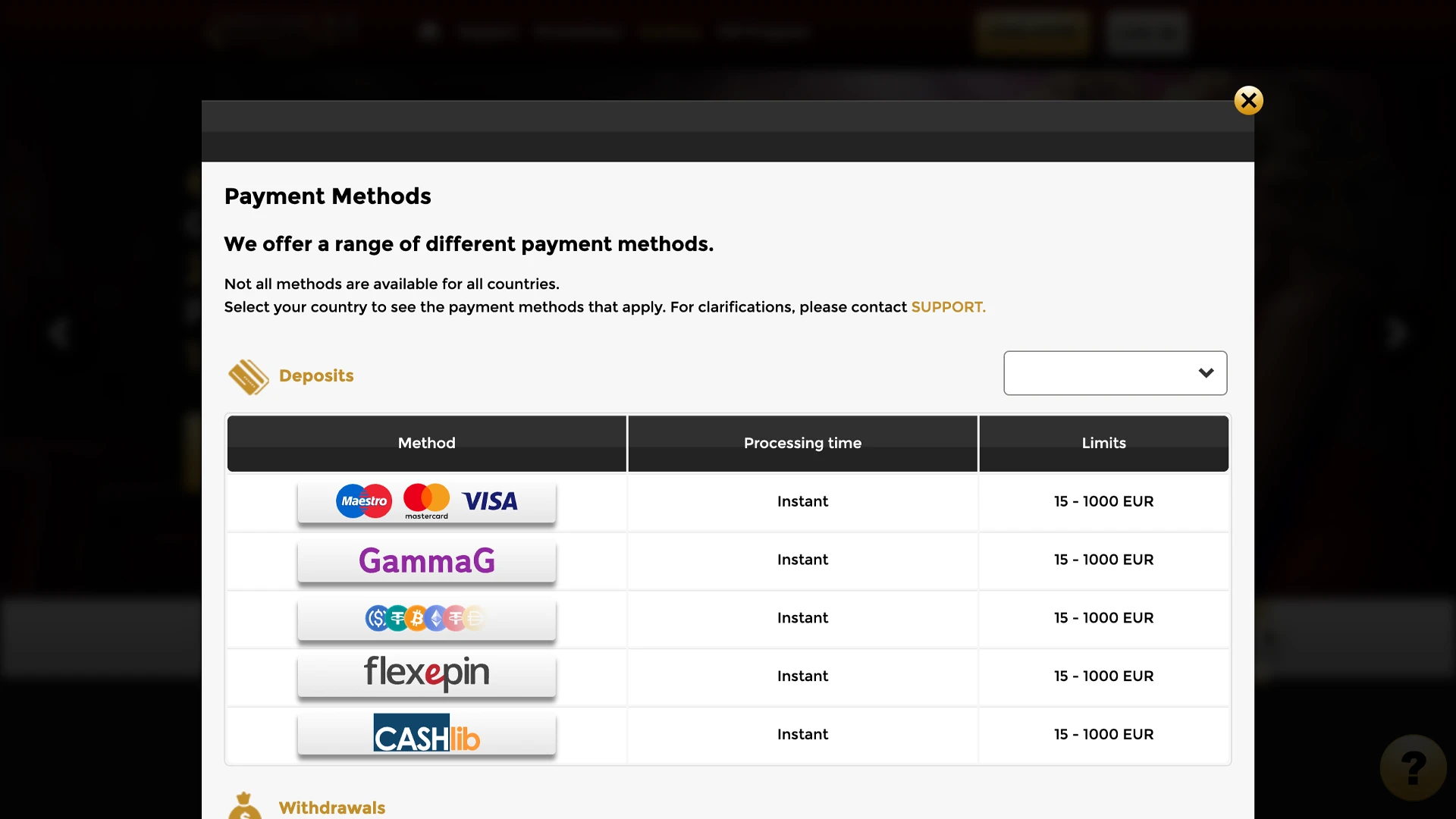 Go to the payment section of Win Unique Casino and start making transactions.