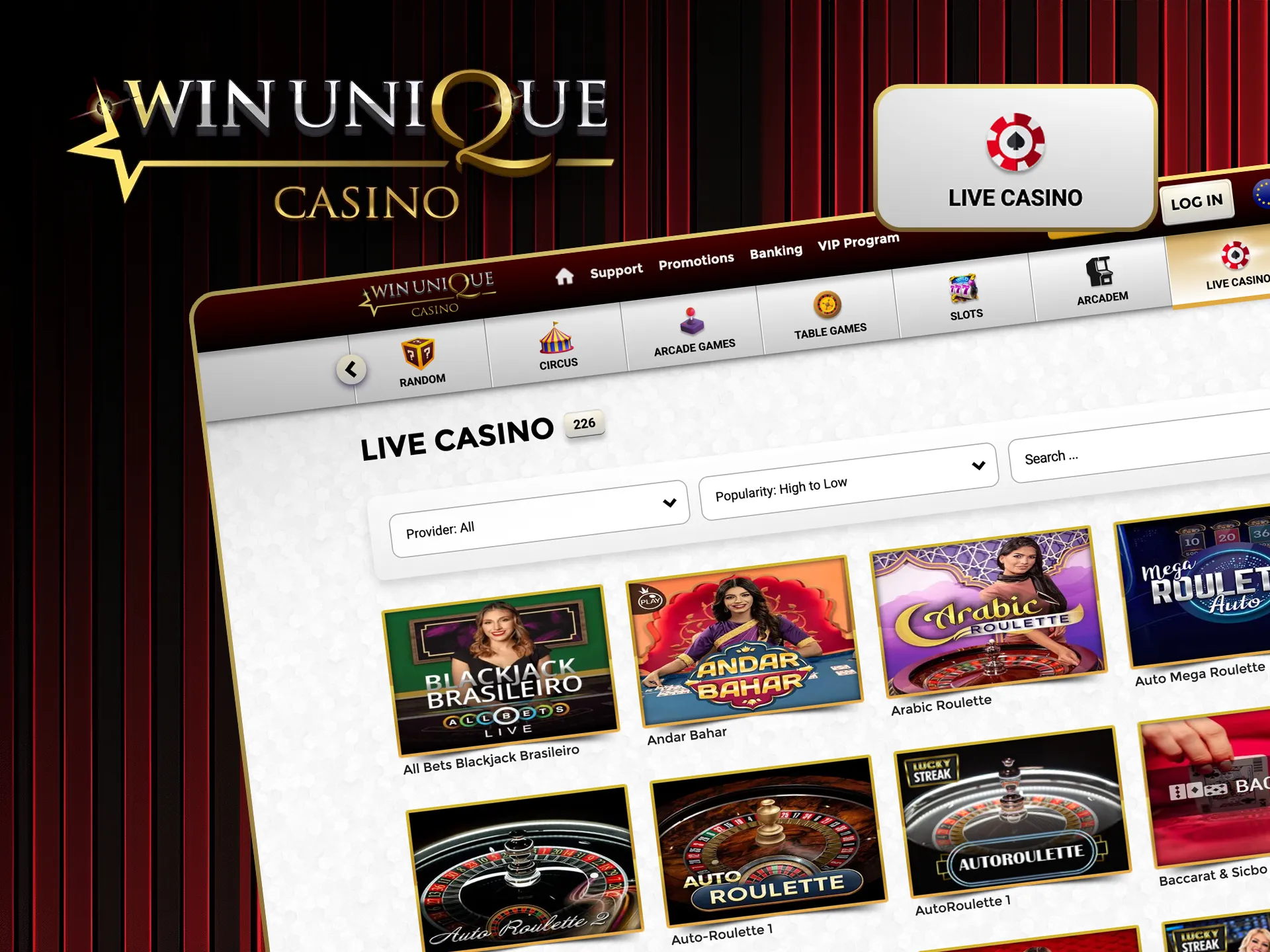 Join live tables and feel the thrill at Win Unique Casino.