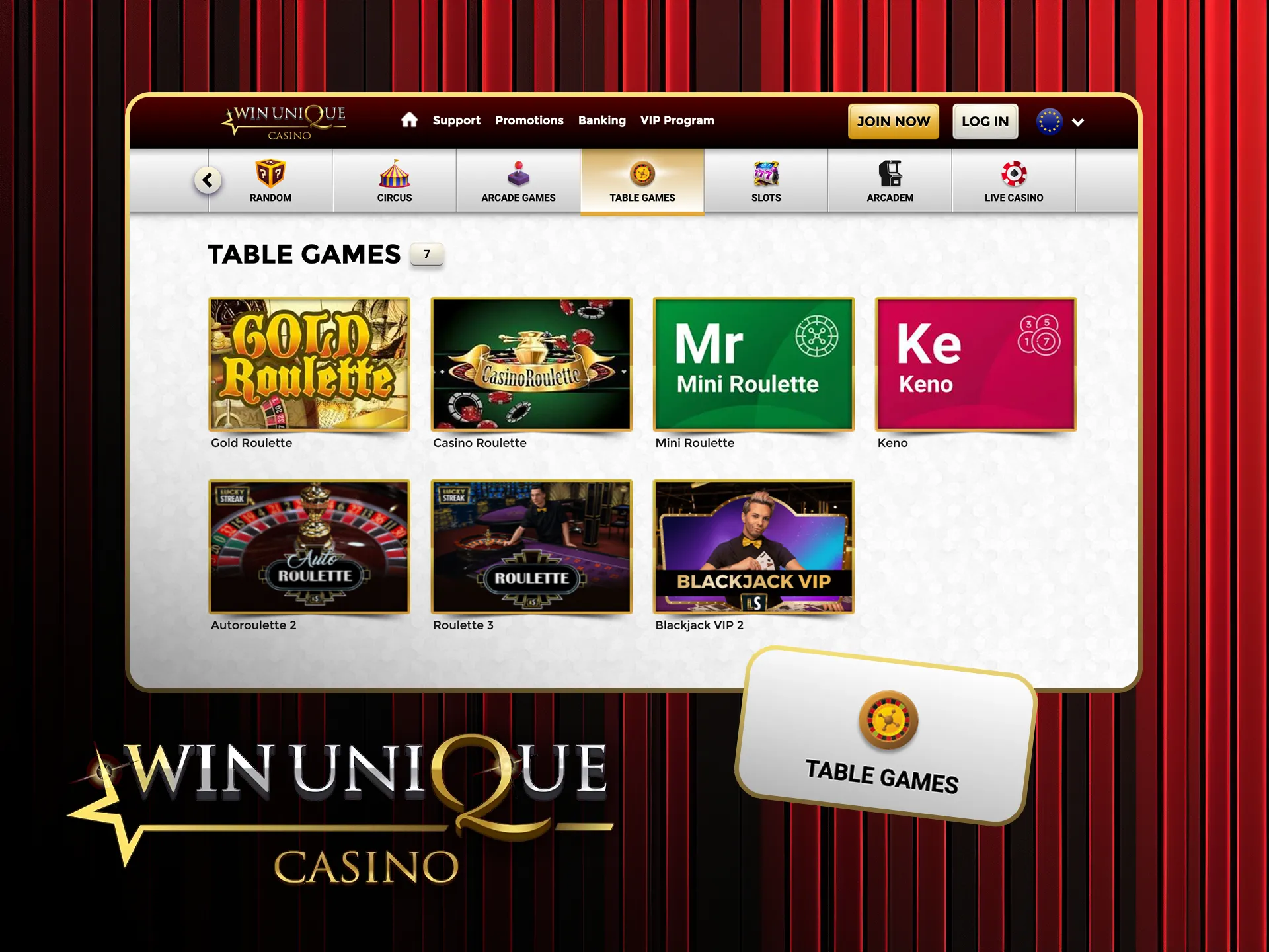 Enjoy strategic table games on Win Unique Casino.