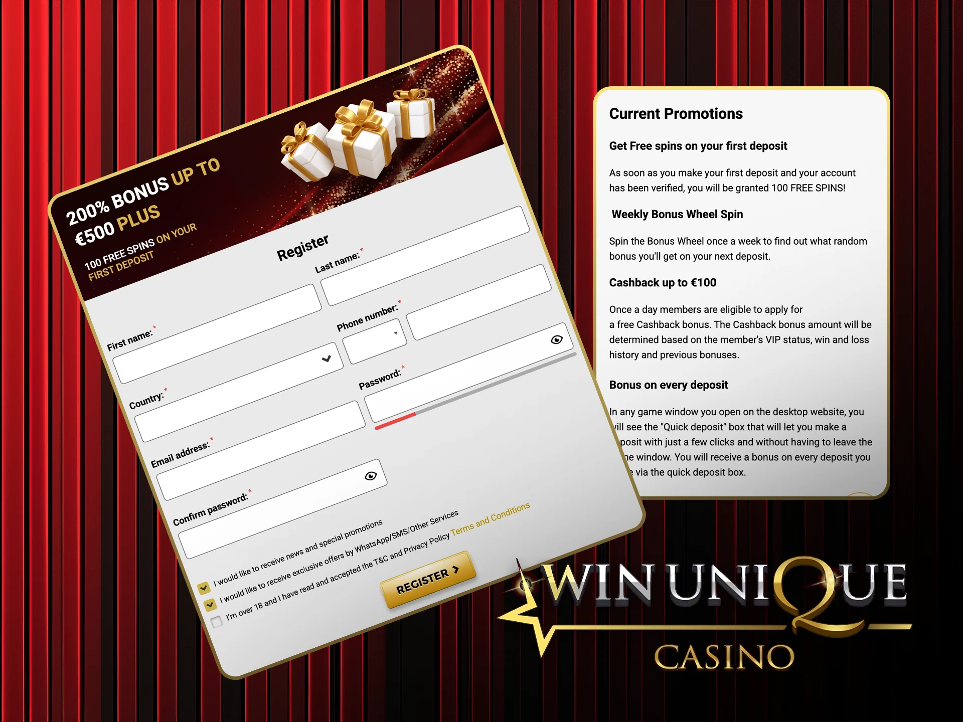 Create your Win Unique Casino account and unlock exciting bonuses.