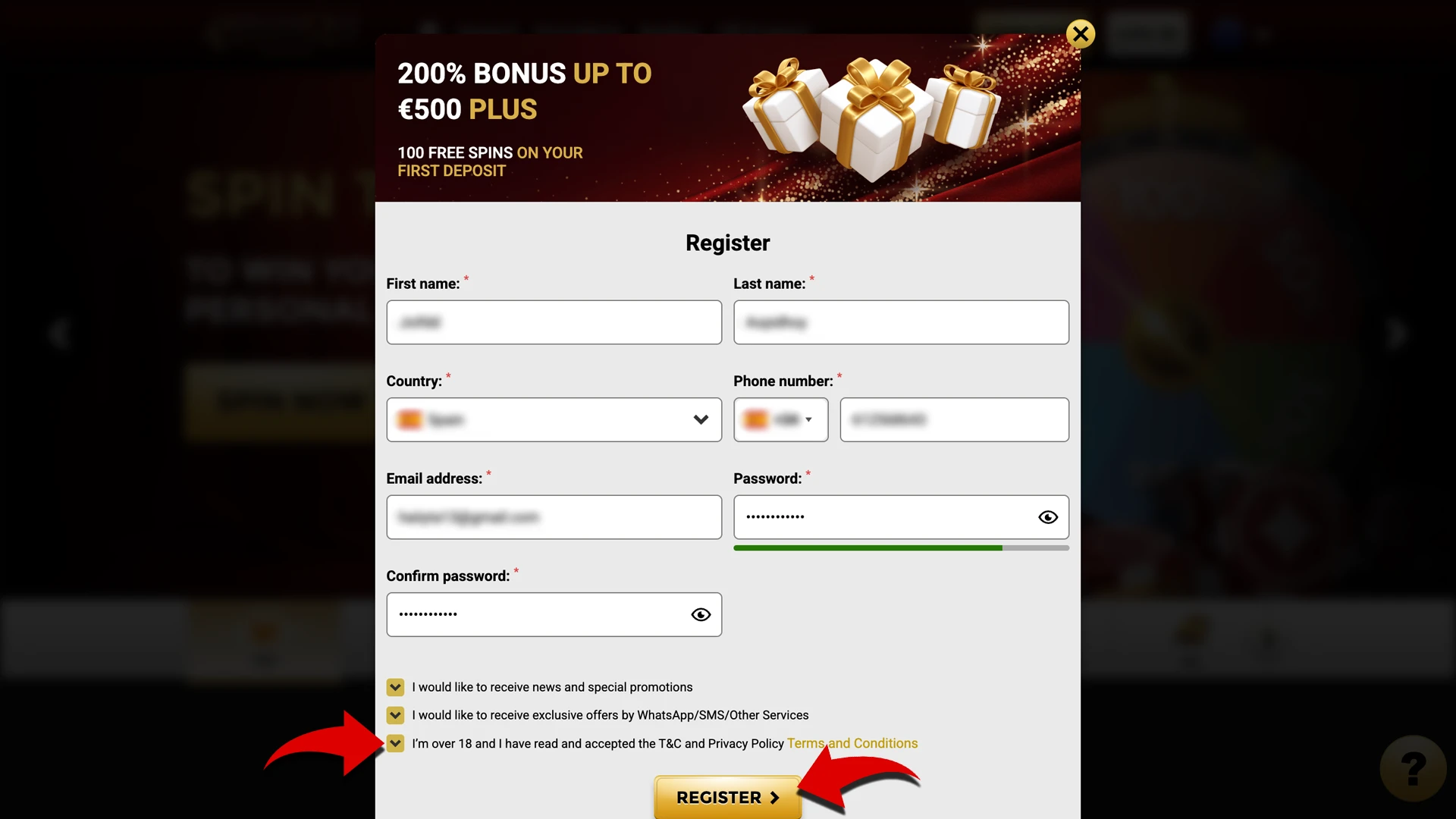 Complete the registration process and gain access to Win Unique Casino games.