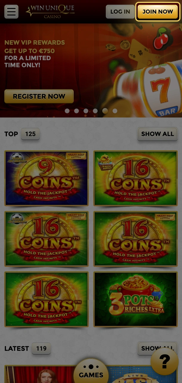 Open the registration form in the Win Unique Casino app.
