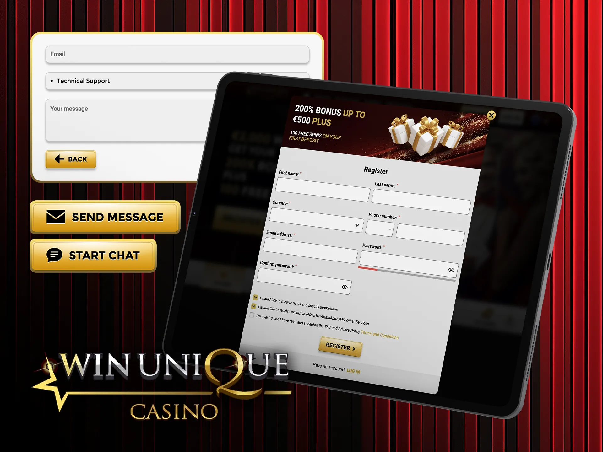 Contact Win Unique Casino support for help with your account login.