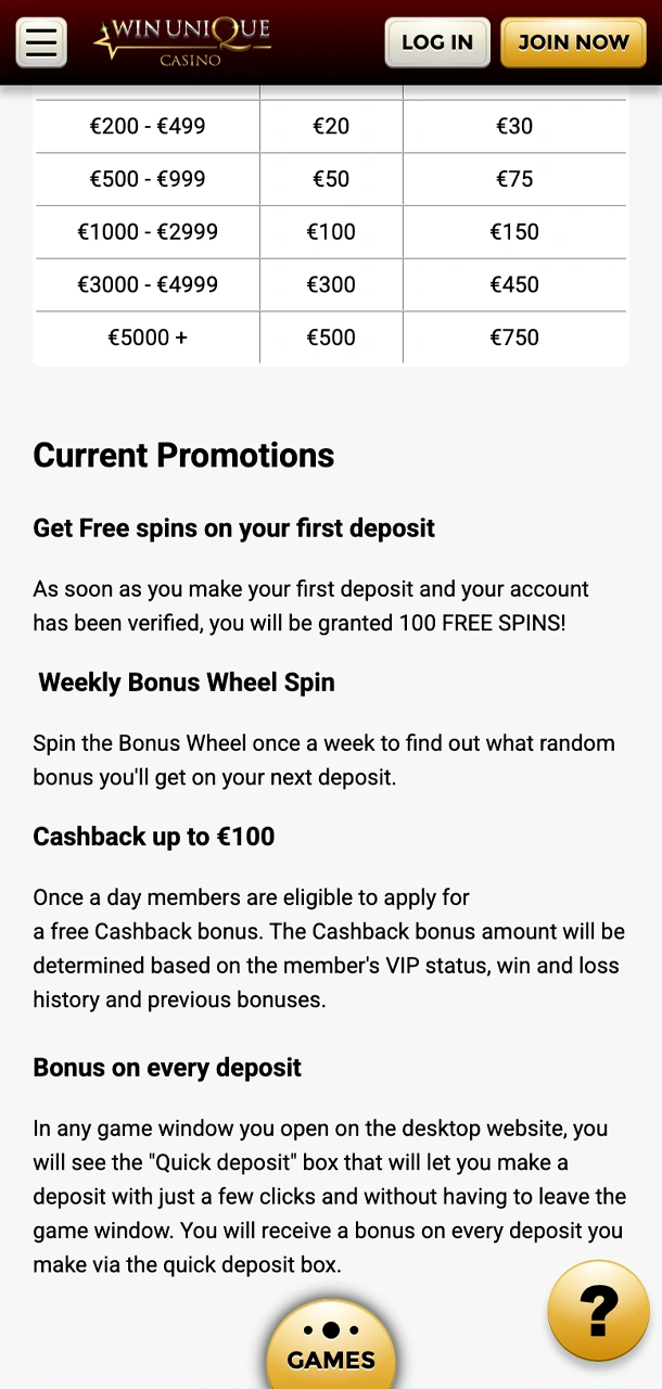 Play in Win Unique Casino events and advance your VIP status.