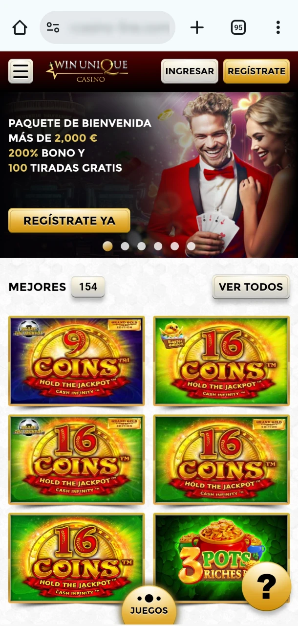 Vaya al sitio web de Win Unique Casino y comience a instalar la aplicación para Android.