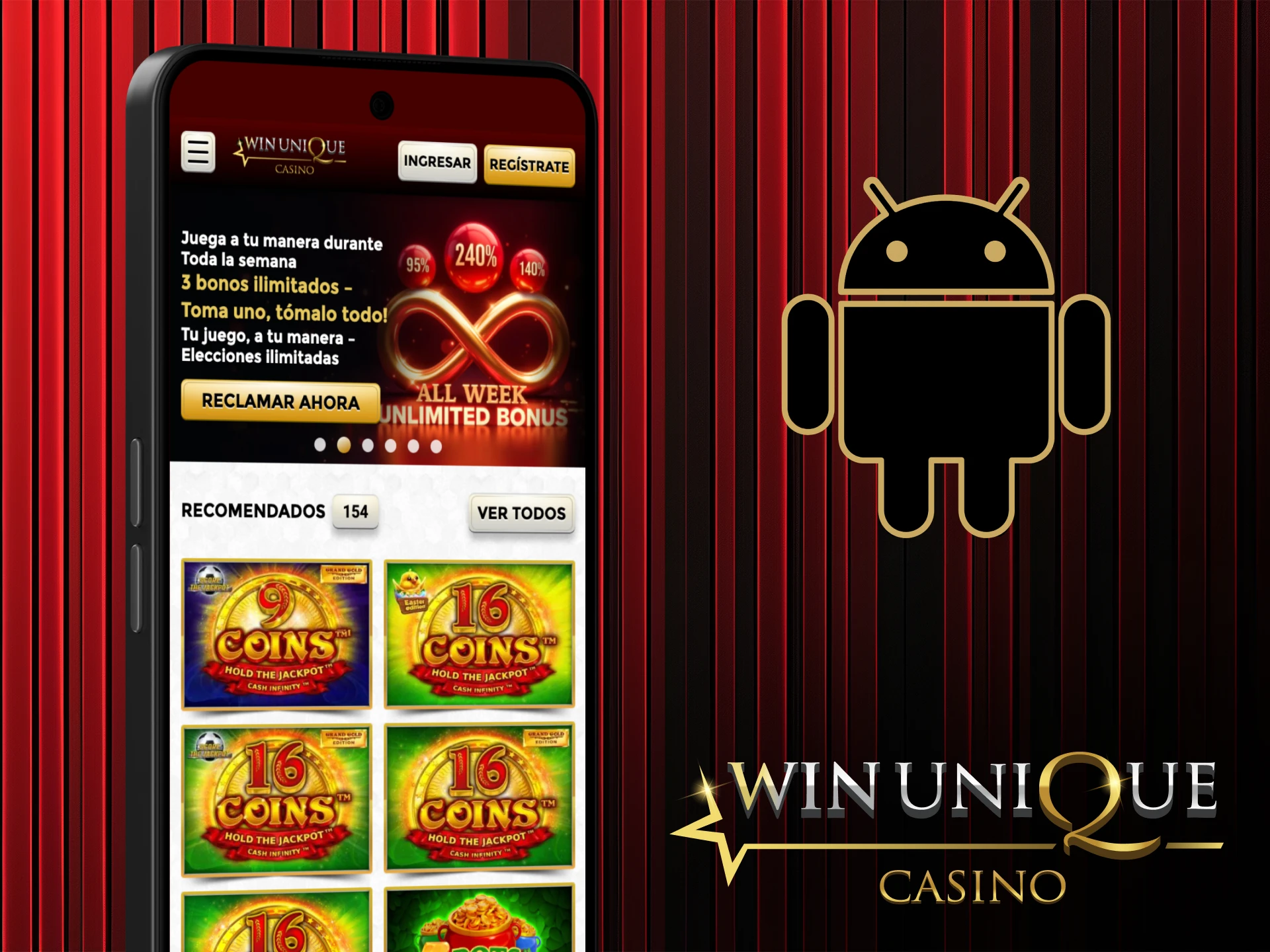 Descarga Win Unique Casino en tu dispositivo Android y comienza a ganar.
