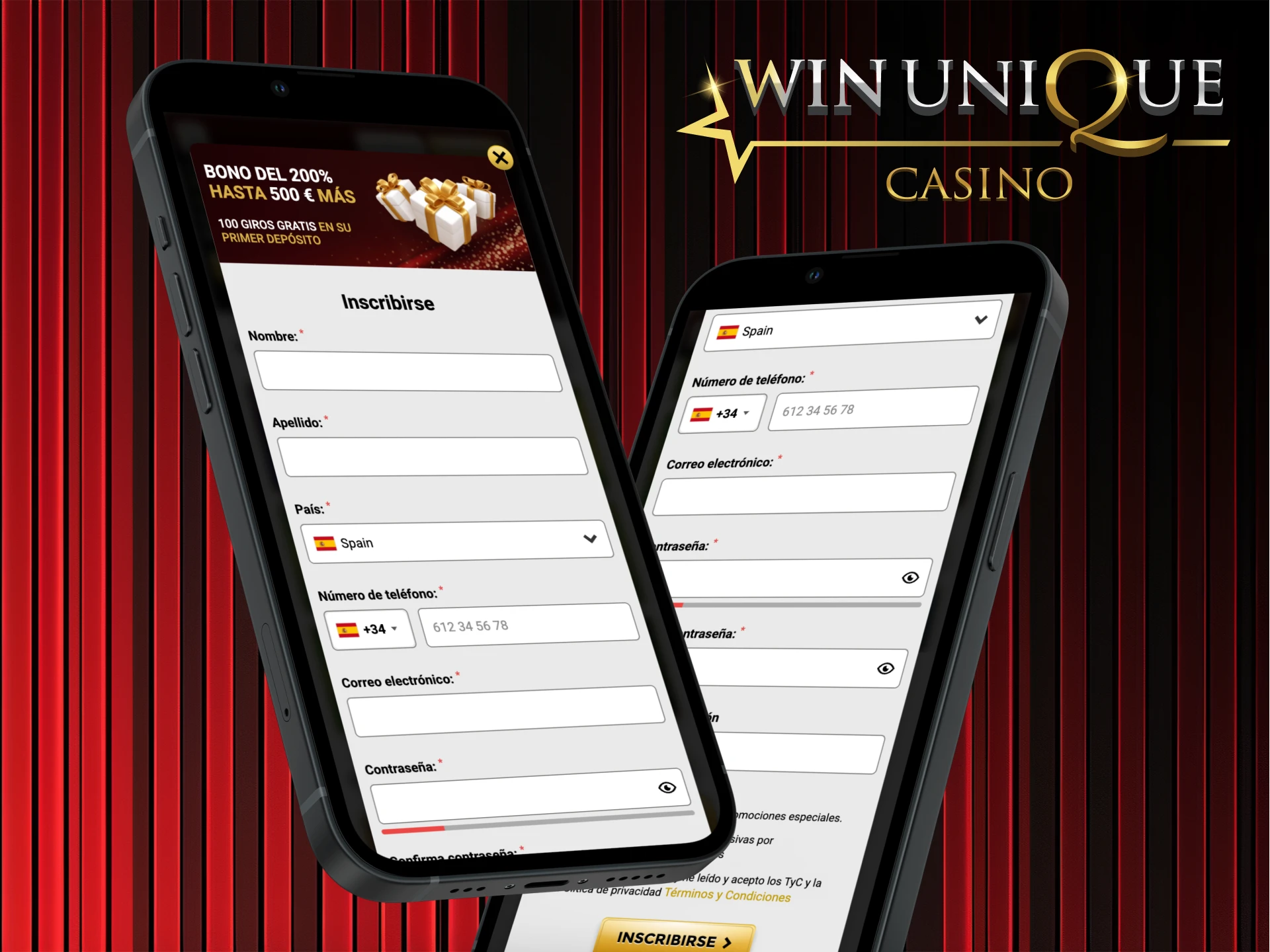 Regístrese a través de la aplicación móvil y juegue instantáneamente en Win Unique Casino.