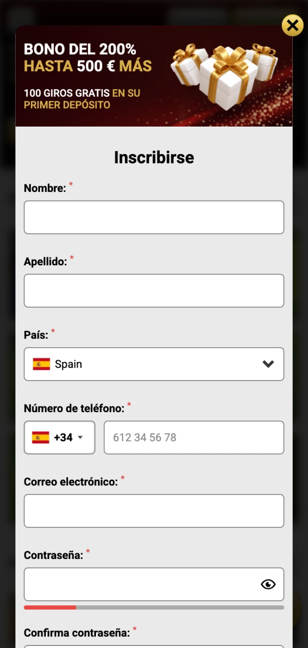 Regístrese en Win Unique Casino directamente desde la aplicación.