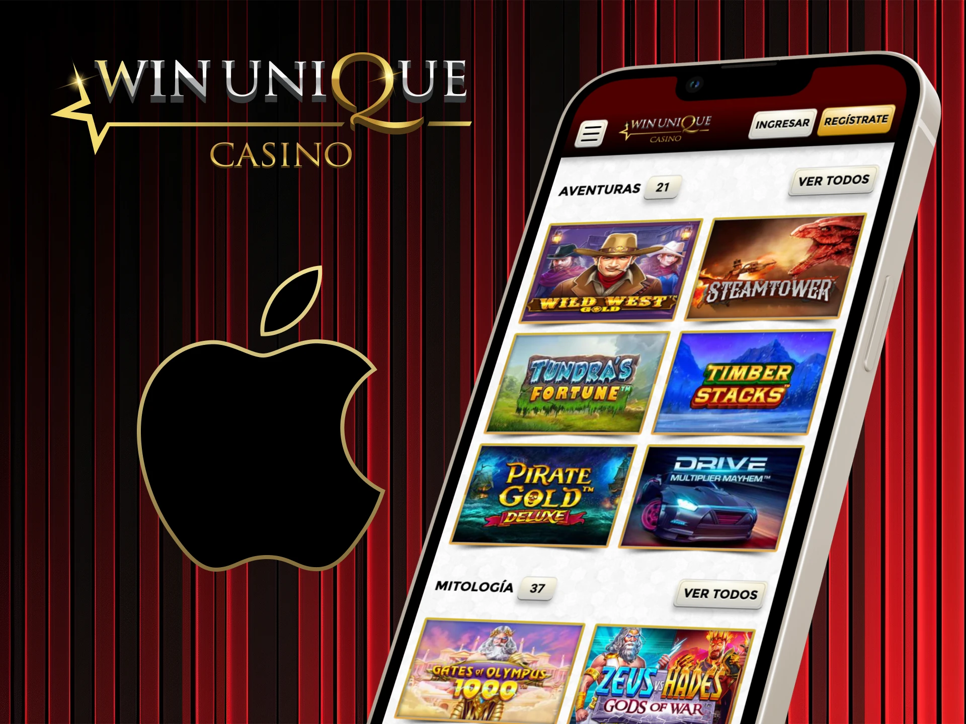 Juega en dispositivos iOS compatibles con la aplicación Win Unique Casino.