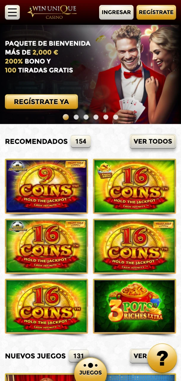 Abra Win Unique Casino en la aplicación y comience a jugar al instante.