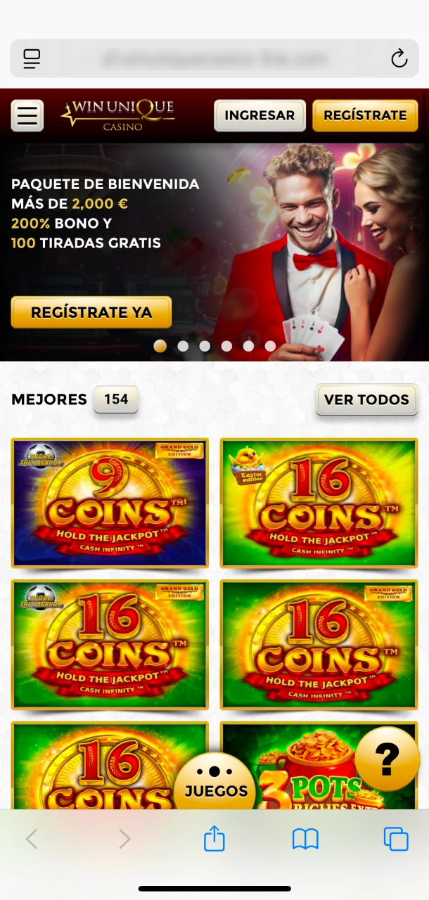 Abra el sitio web oficial de Win Unique Casino en su iPhone para comenzar la instalación.