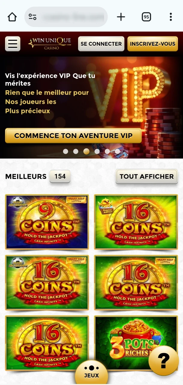 Accédez au site Web de Win Unique Casino et commencez à installer l'application Android.