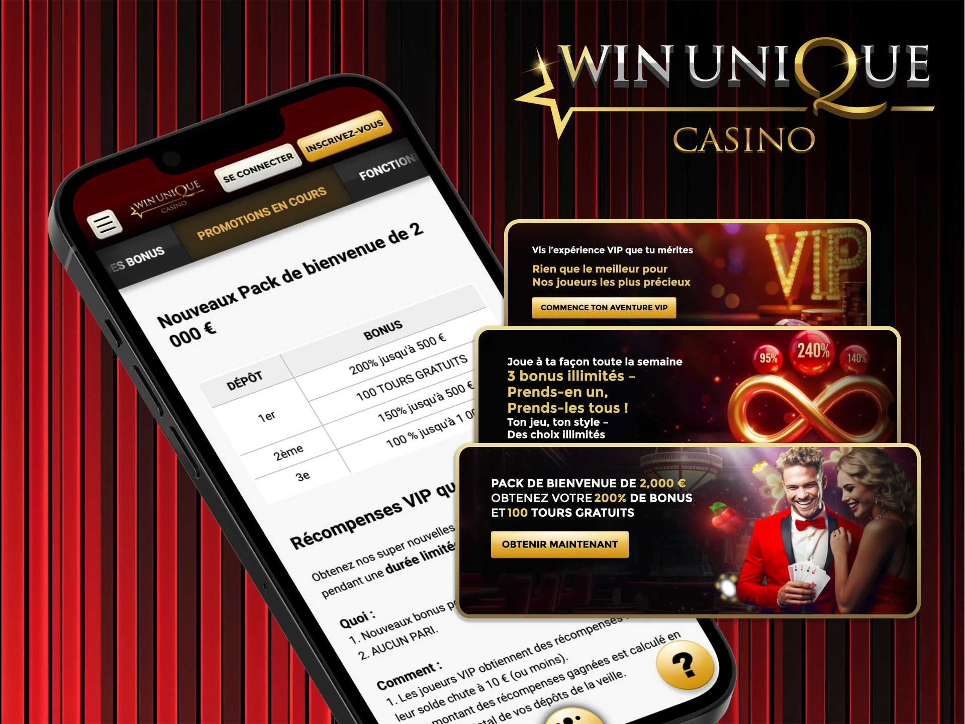 Installez l'application et réclamez vos bonus sur Win Unique Casino.