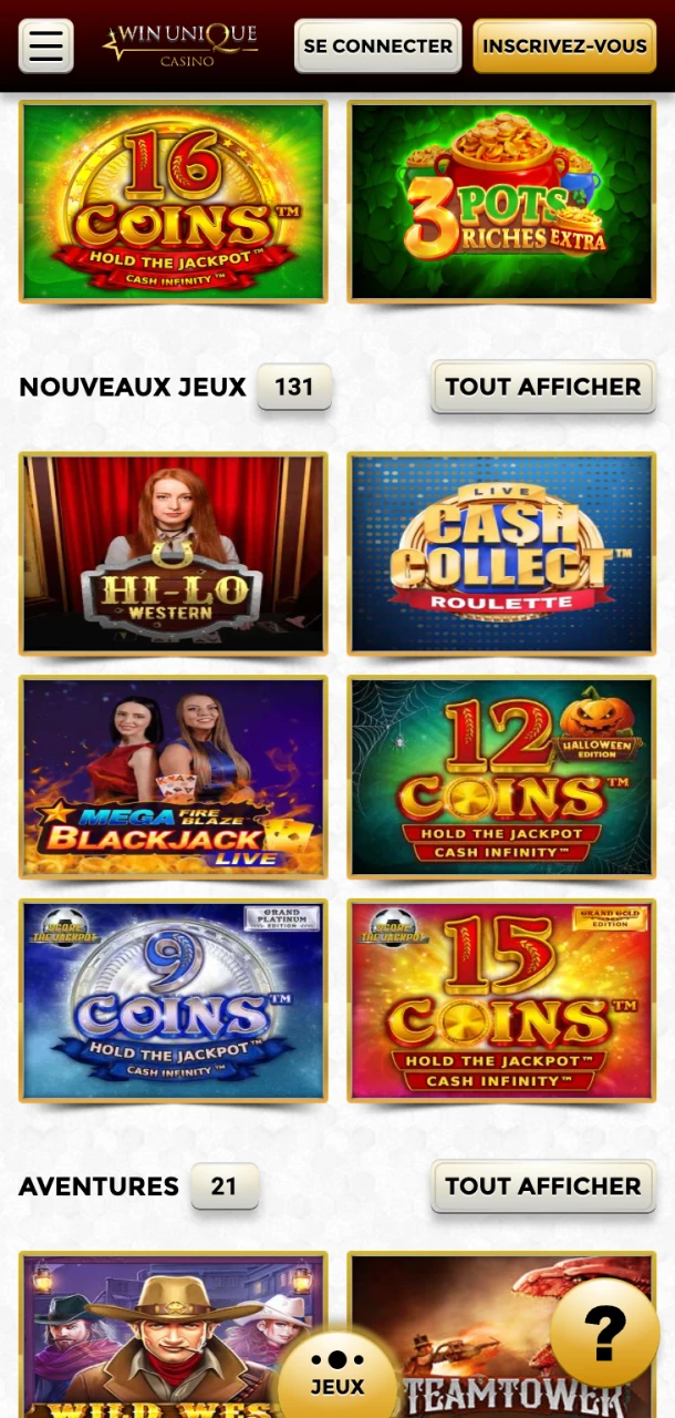 Jouez à vos machines à sous préférées sur Win Unique Casino directement depuis votre téléphone.