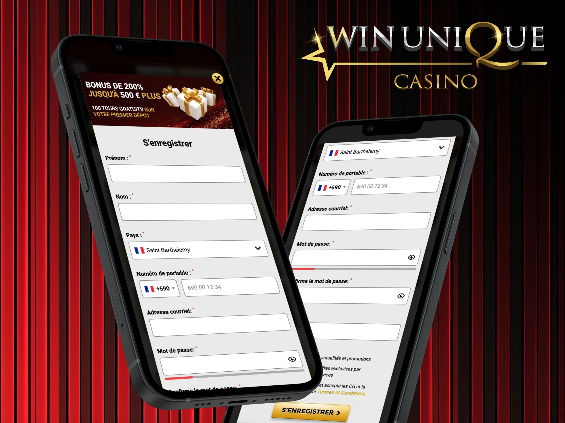 Inscrivez-vous via l'application mobile et jouez instantanément sur Win Unique Casino.