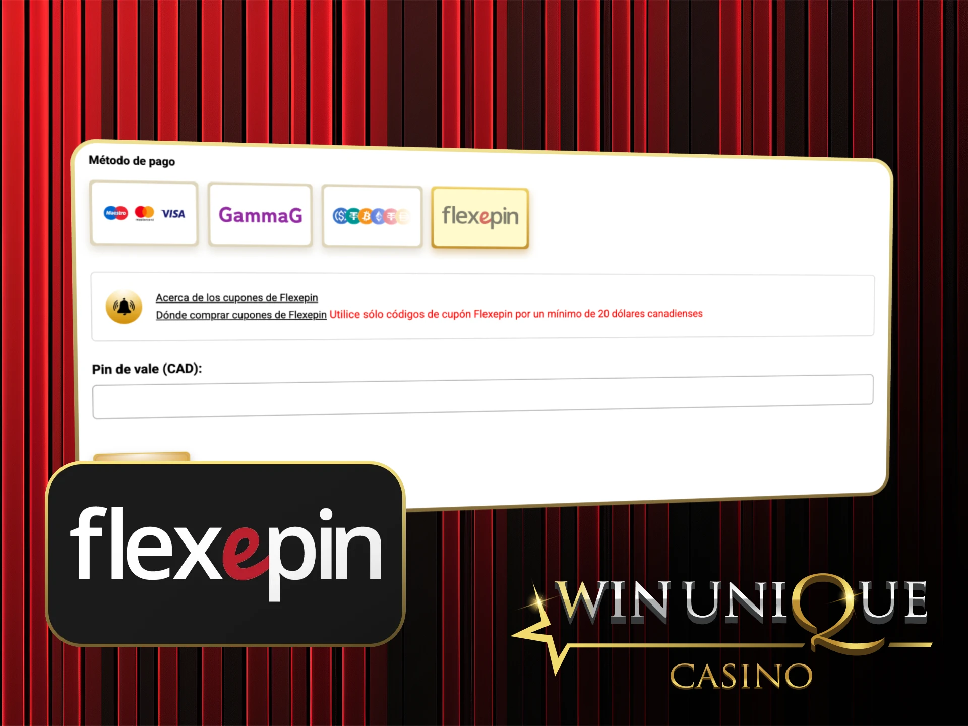 Utilice Flexepin para realizar depósitos rápidos y privados en Win Unique Casino.