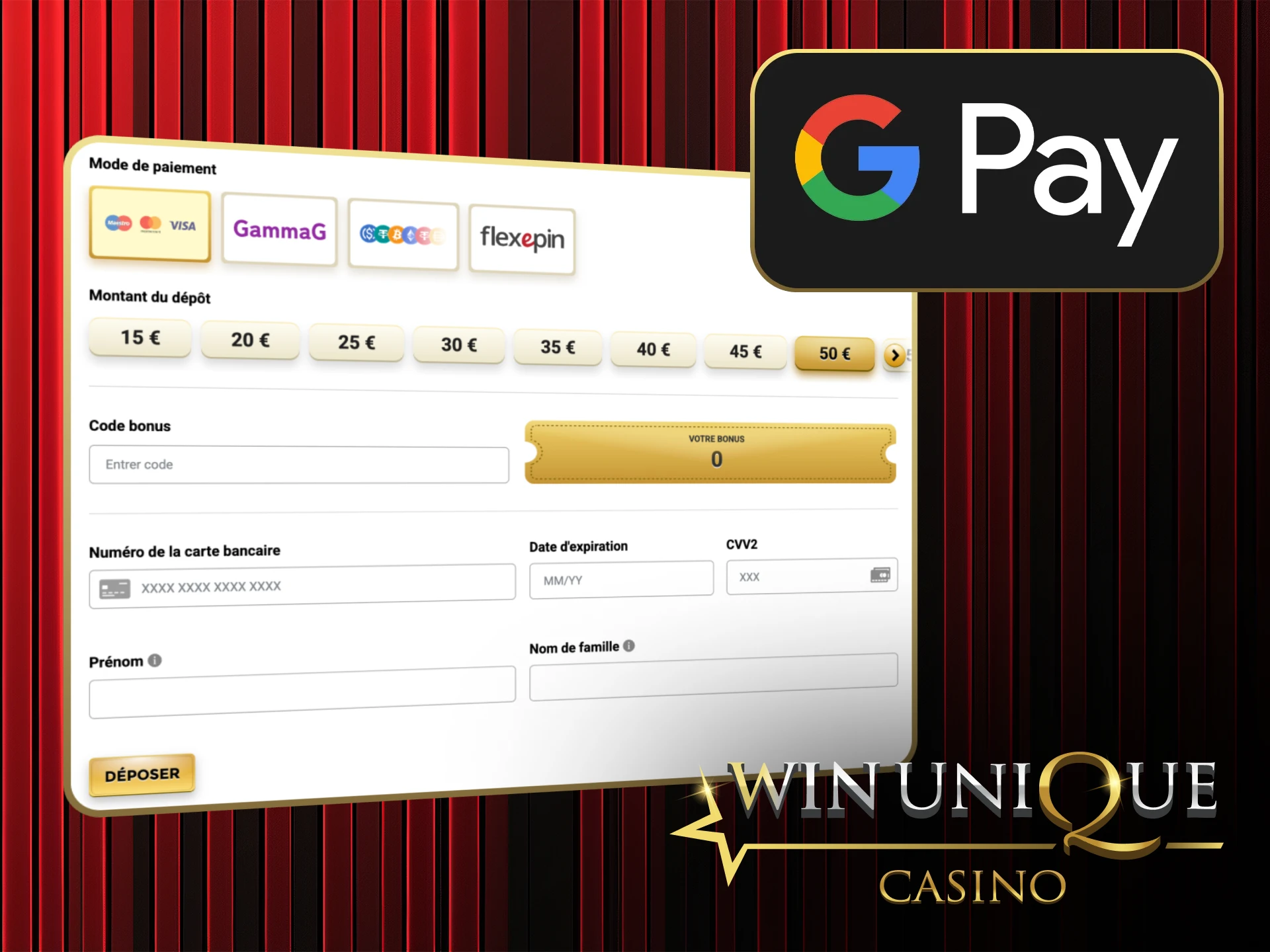Utilisez Google Pay pour des paiements rapides et sécurisés sur Win Unique Casino.