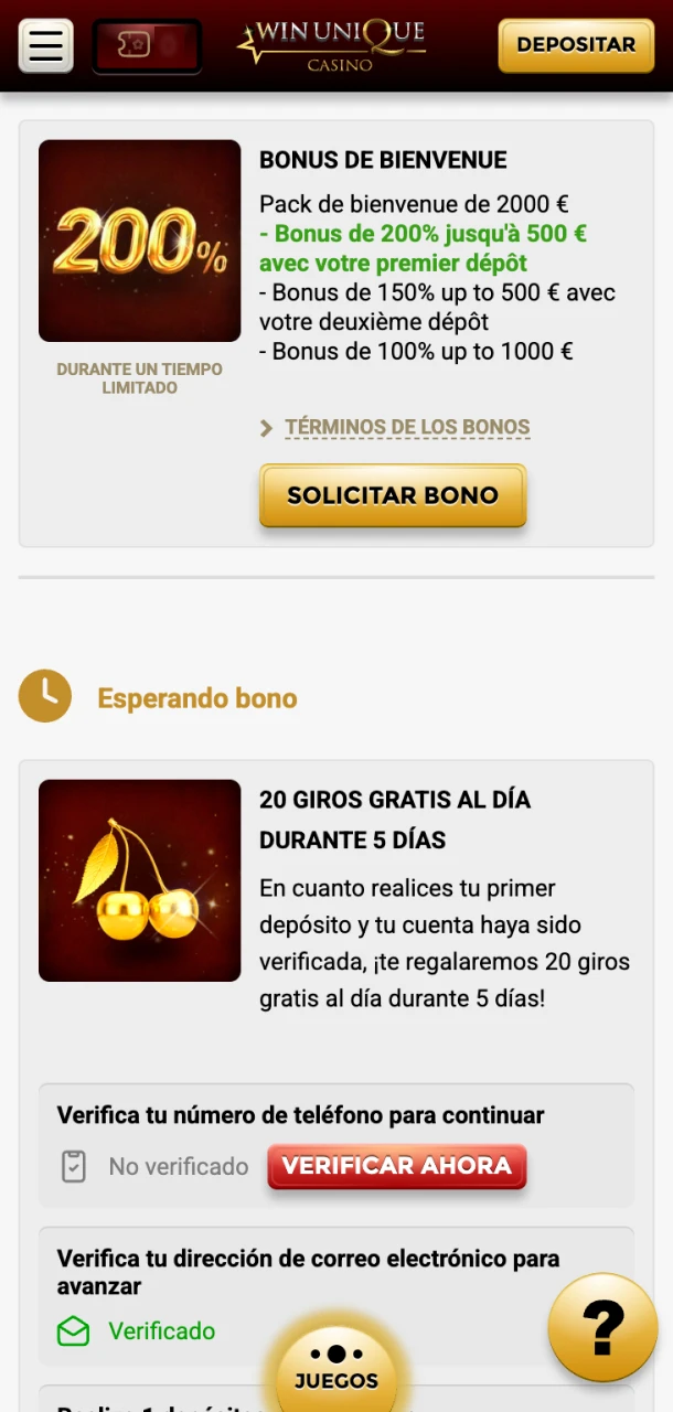 Activa tu bono en Win Unique Casino y comienza a jugar.