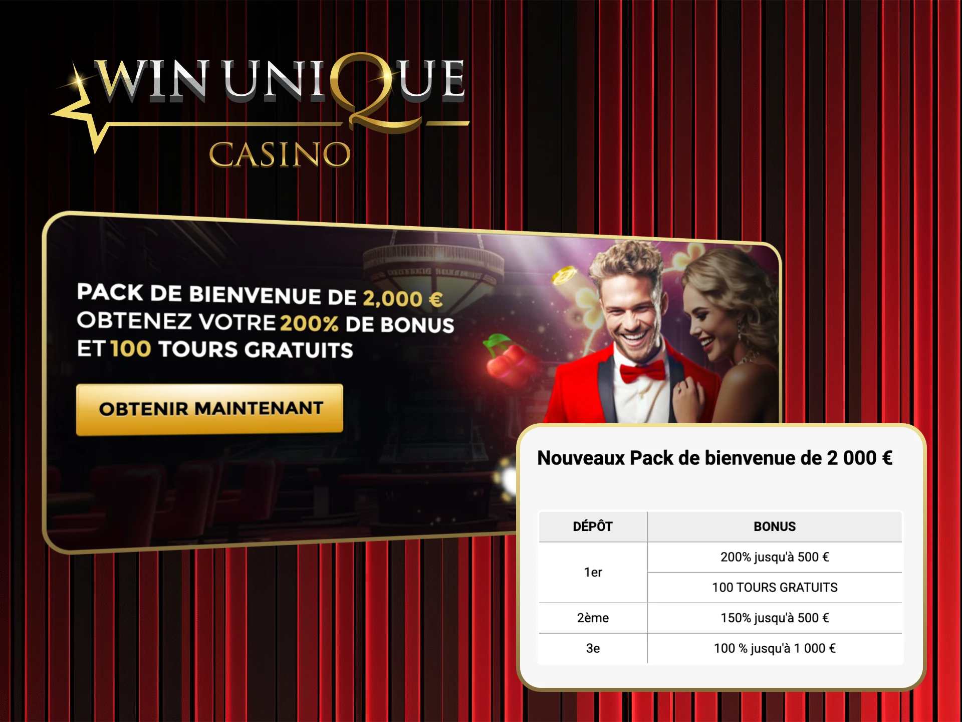 Commencez votre voyage avec un gros bonus au Win Unique Casino.
