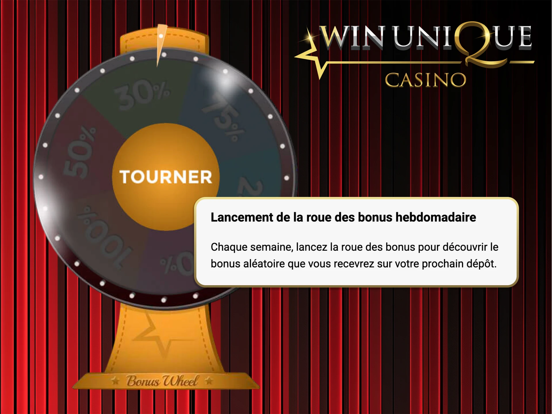 Faites tourner la roue bonus et gagnez des récompenses incroyables au Win Unique Casino.