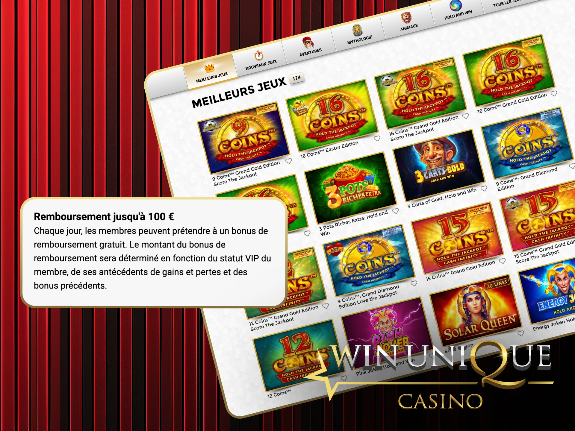 Profitez d'offres de cashback et récupérez un pourcentage de vos pertes au Win Unique Casino.