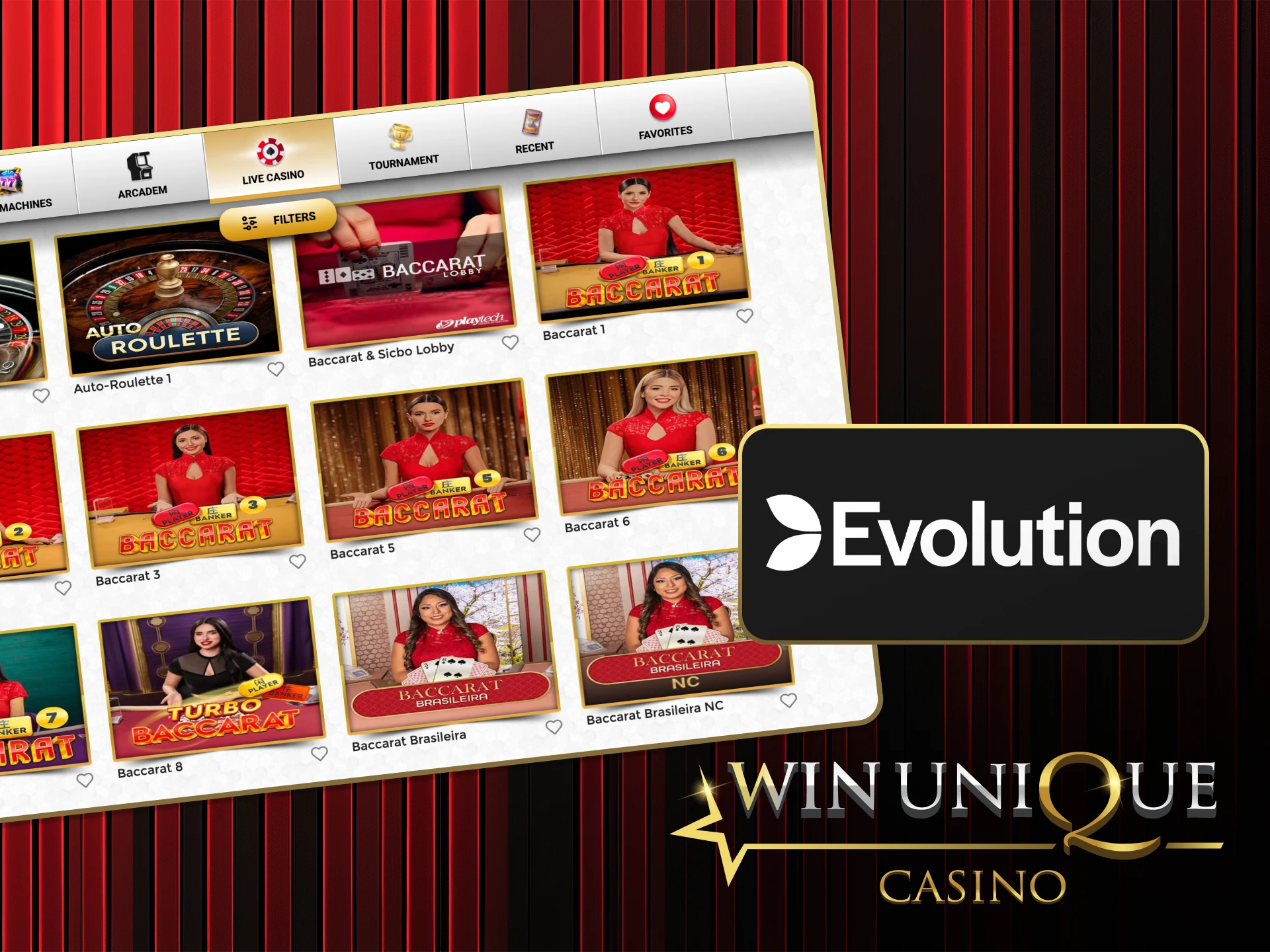Découvrez des jeux de casino en direct premium propulsés par Evolution Gaming sur Win Unique Casino.