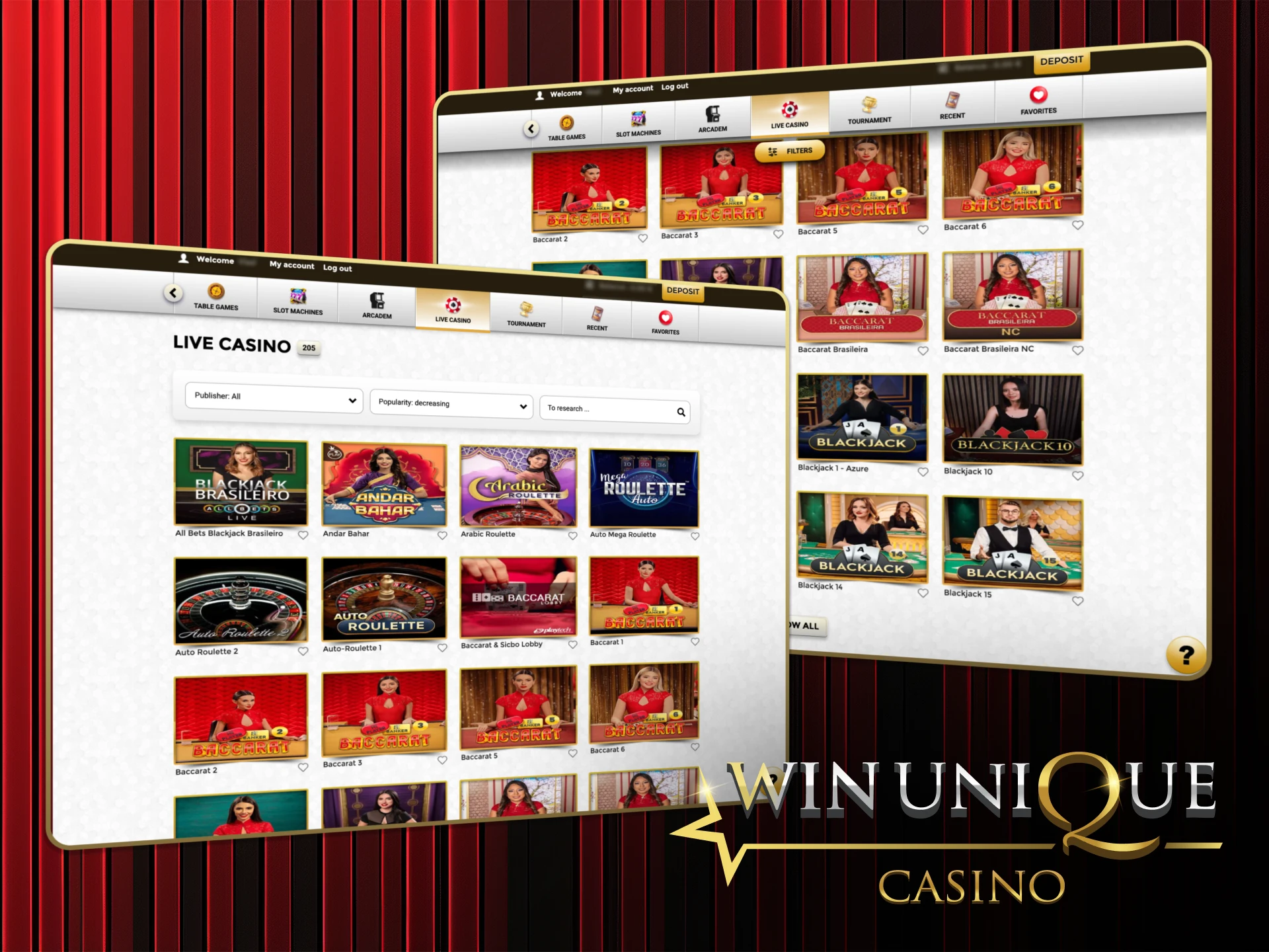 Plongez dans les meilleurs jeux de casino en direct sur Win Unique Casino et jouez avec de vrais croupiers.