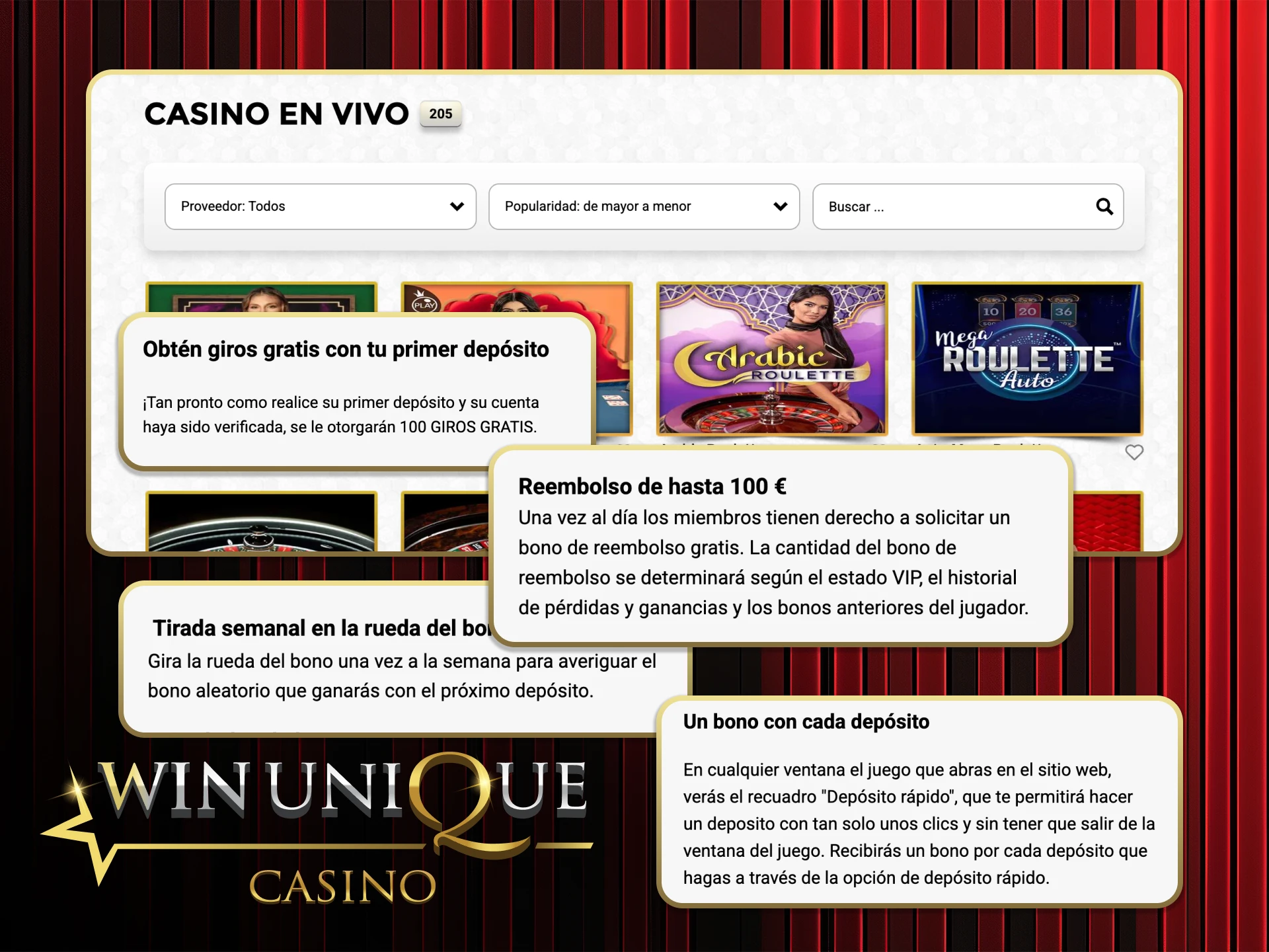 Reclama bonos de casino en vivo y mejora tu juego en Win Unique Casino.