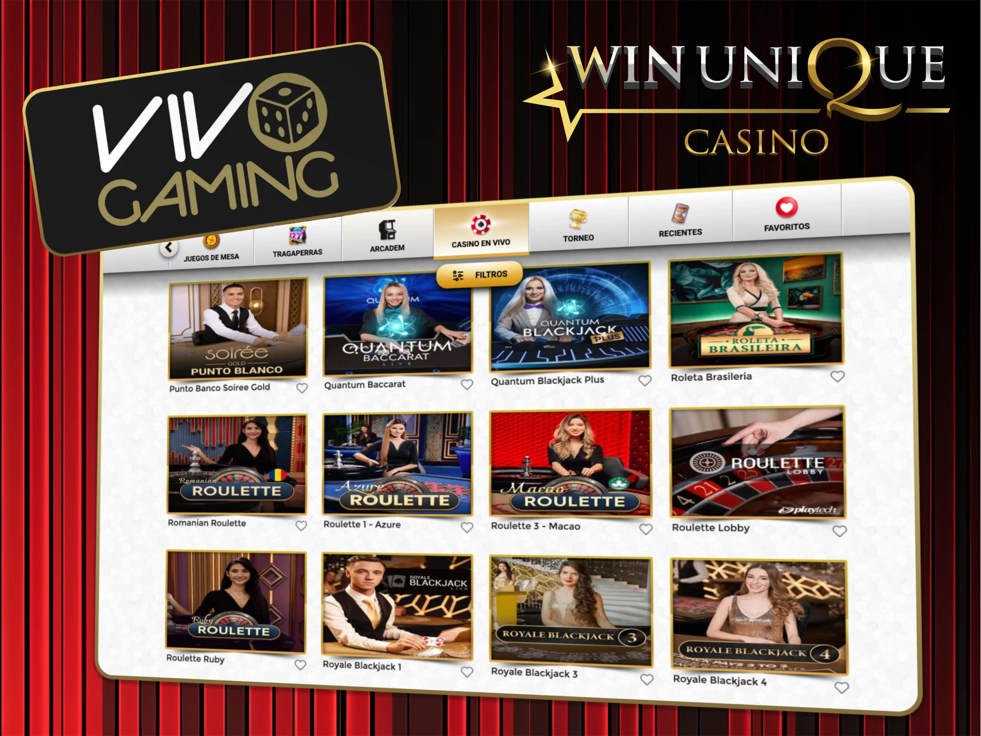 Juega emocionantes juegos de casino en vivo de Vivo Gaming en Win Unique Casino.