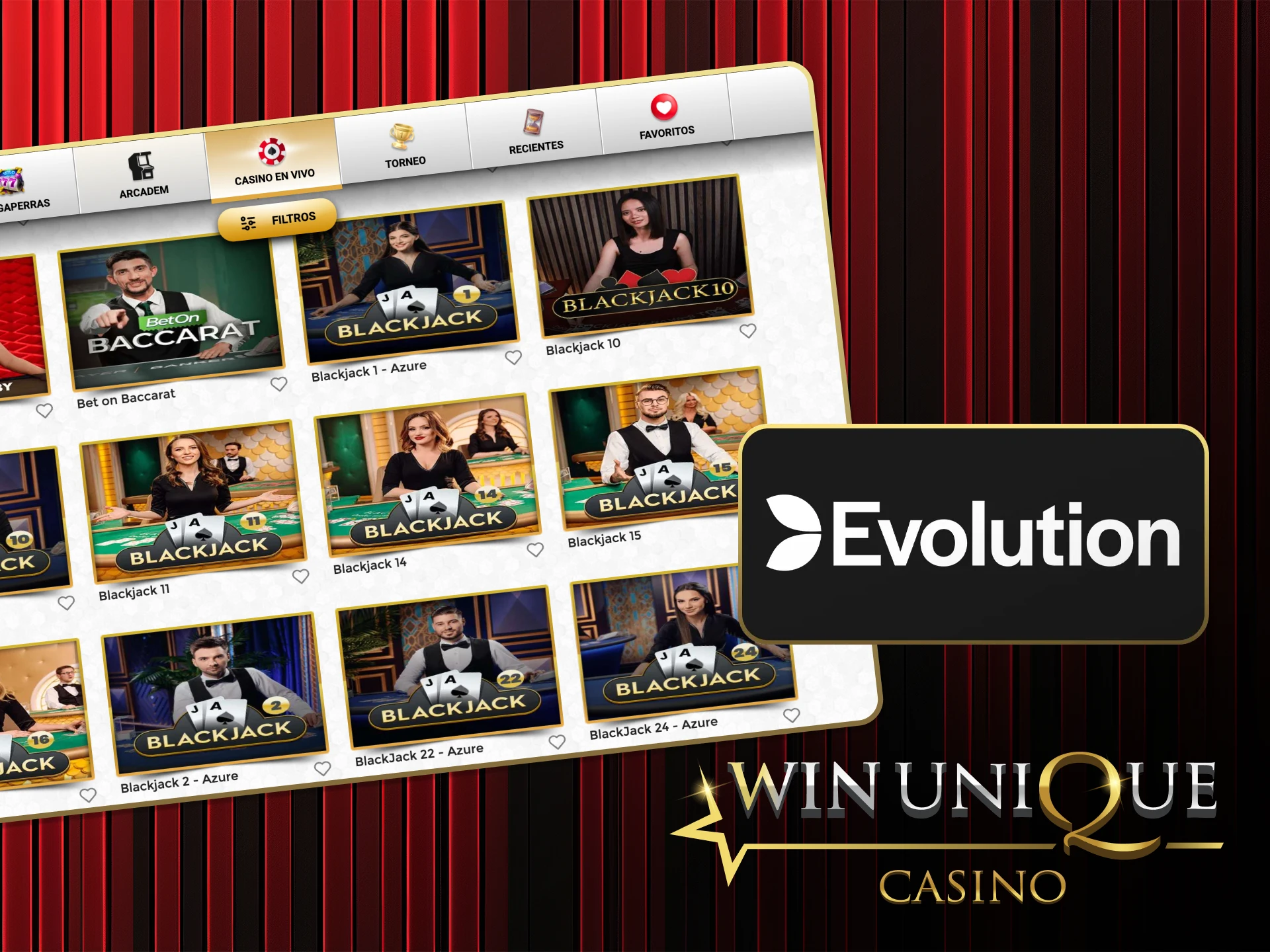Experimente juegos de casino en vivo premium impulsados ​​por Evolution Gaming en Win Unique Casino.