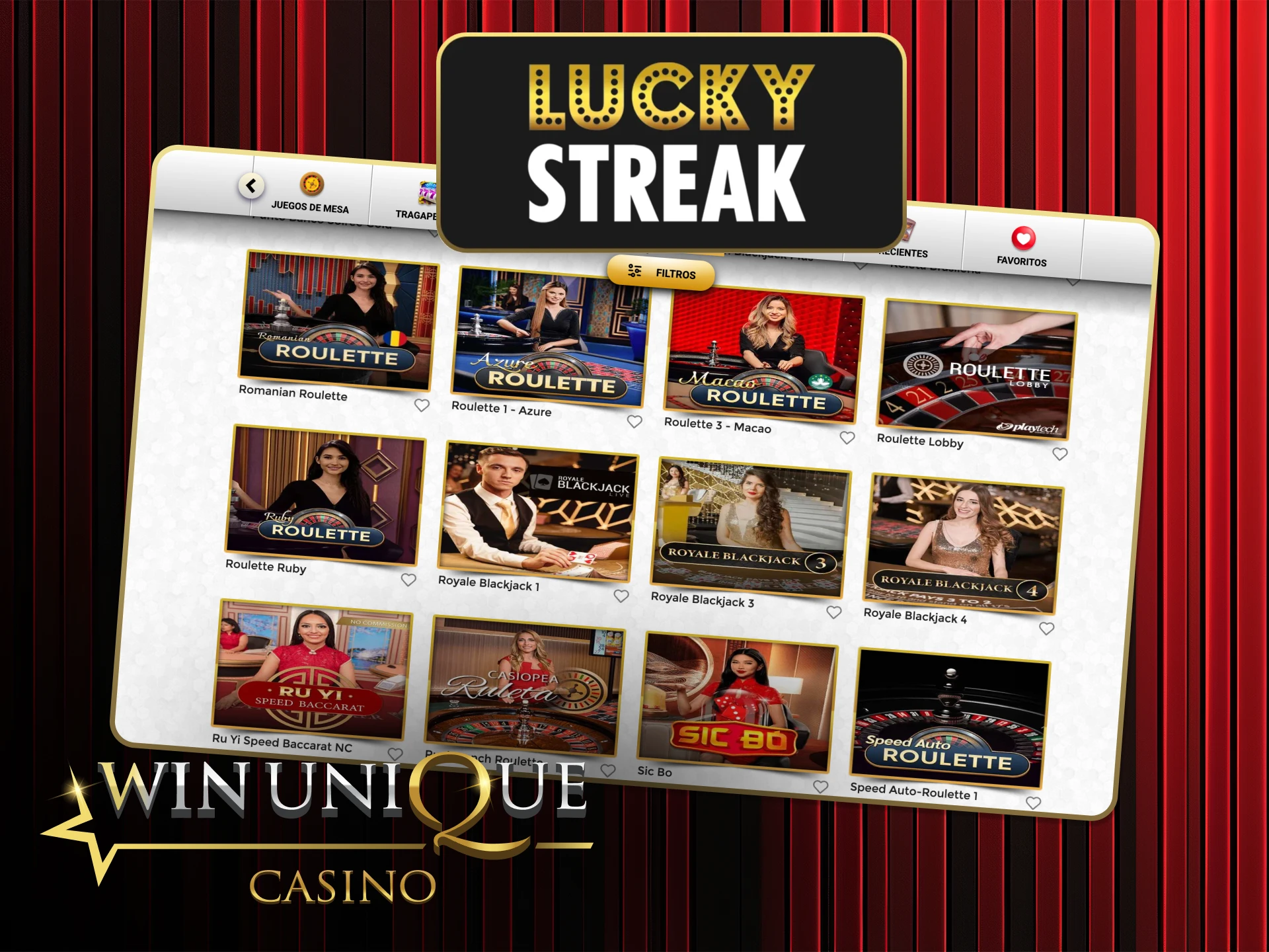 Prueba tu suerte con los juegos en vivo de Lucky Streak en Win Unique Casino.