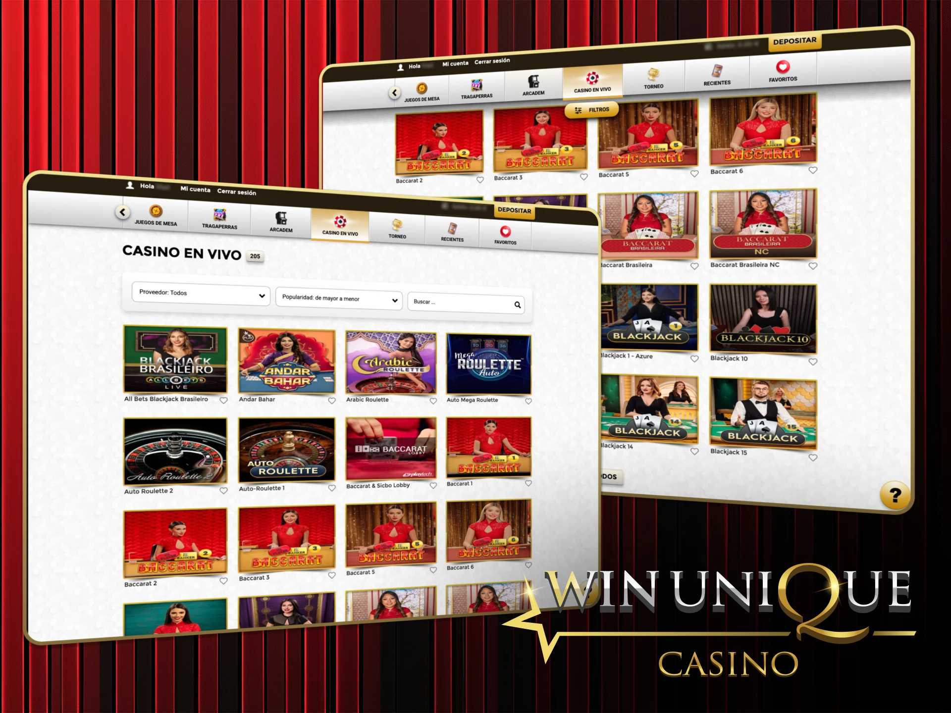 Sumérgete en los mejores juegos de casino en vivo en Win Unique Casino y juega con crupieres reales.