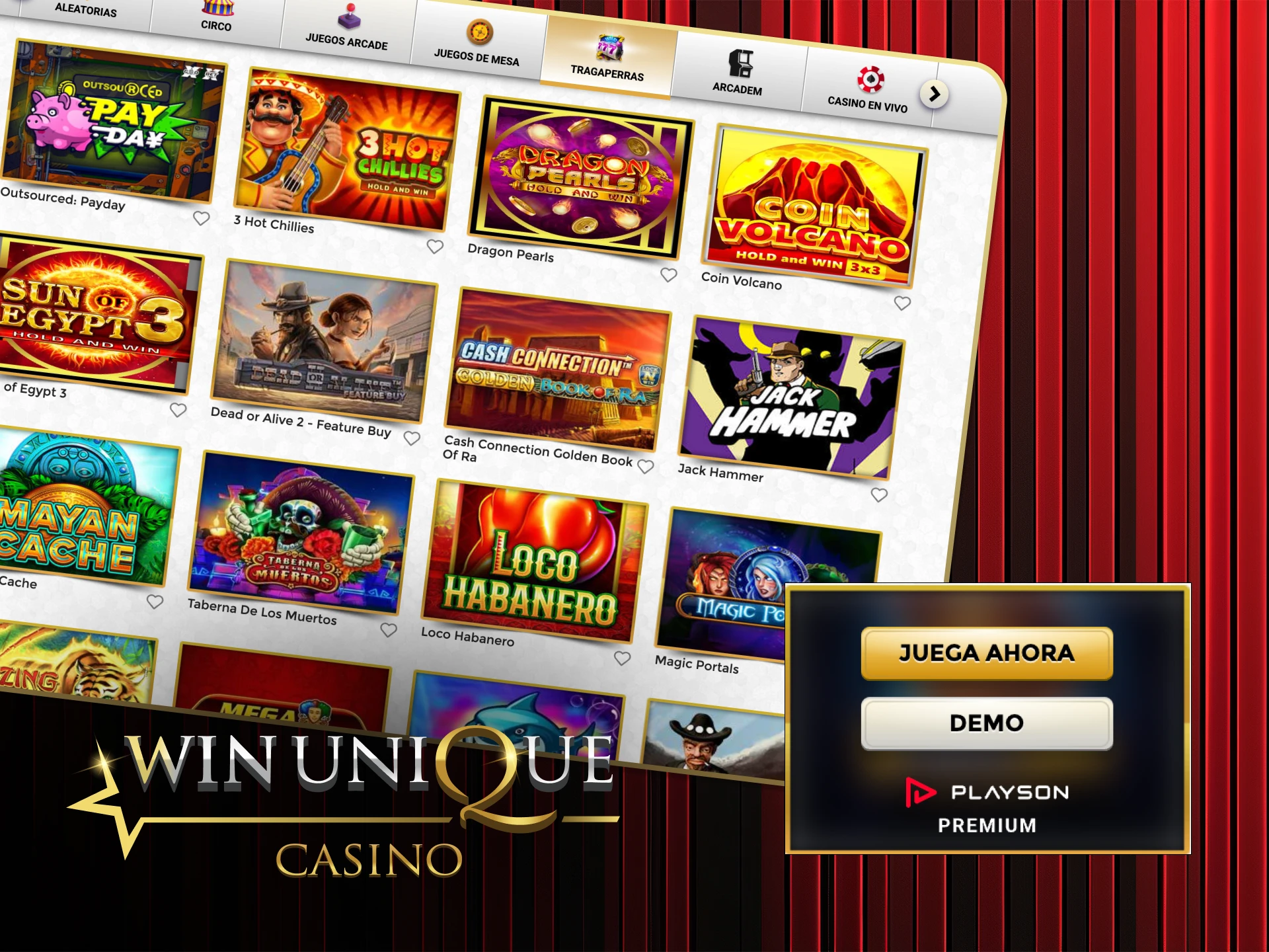 Pruebe los juegos de demostración gratis en Win Unique Casino y practique sus habilidades.