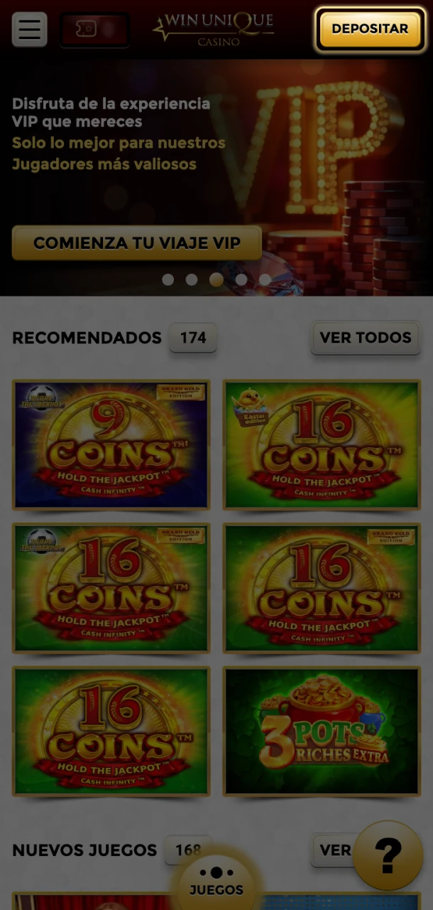 Encuentra la pestaña Depósito en Win Unique Casino y comienza el proceso.