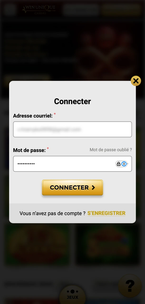 Connectez-vous à votre compte Win Unique Casino pour recharger votre solde.